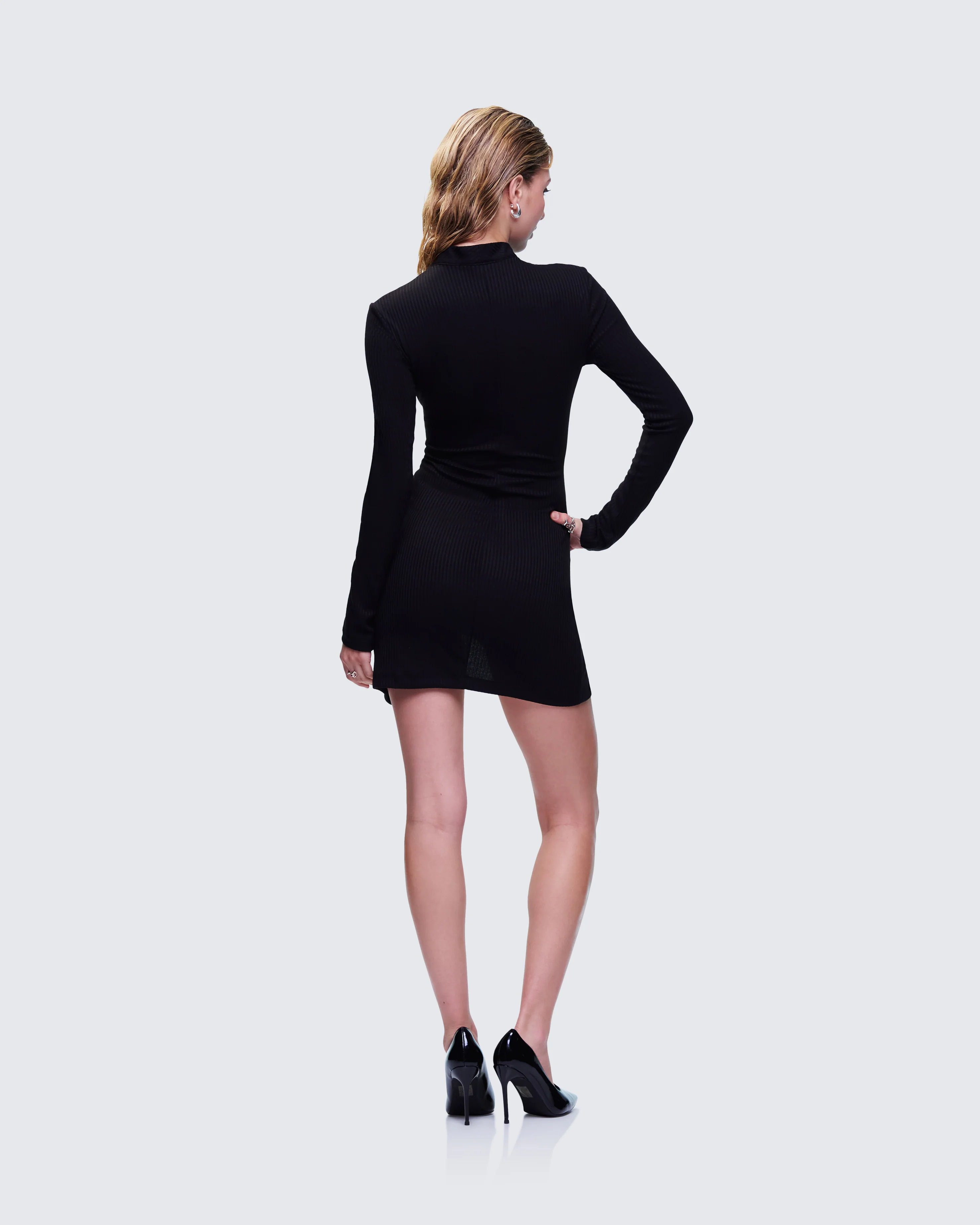 Eithne Black Rib Eyelet Front Mini Dress - Image 5