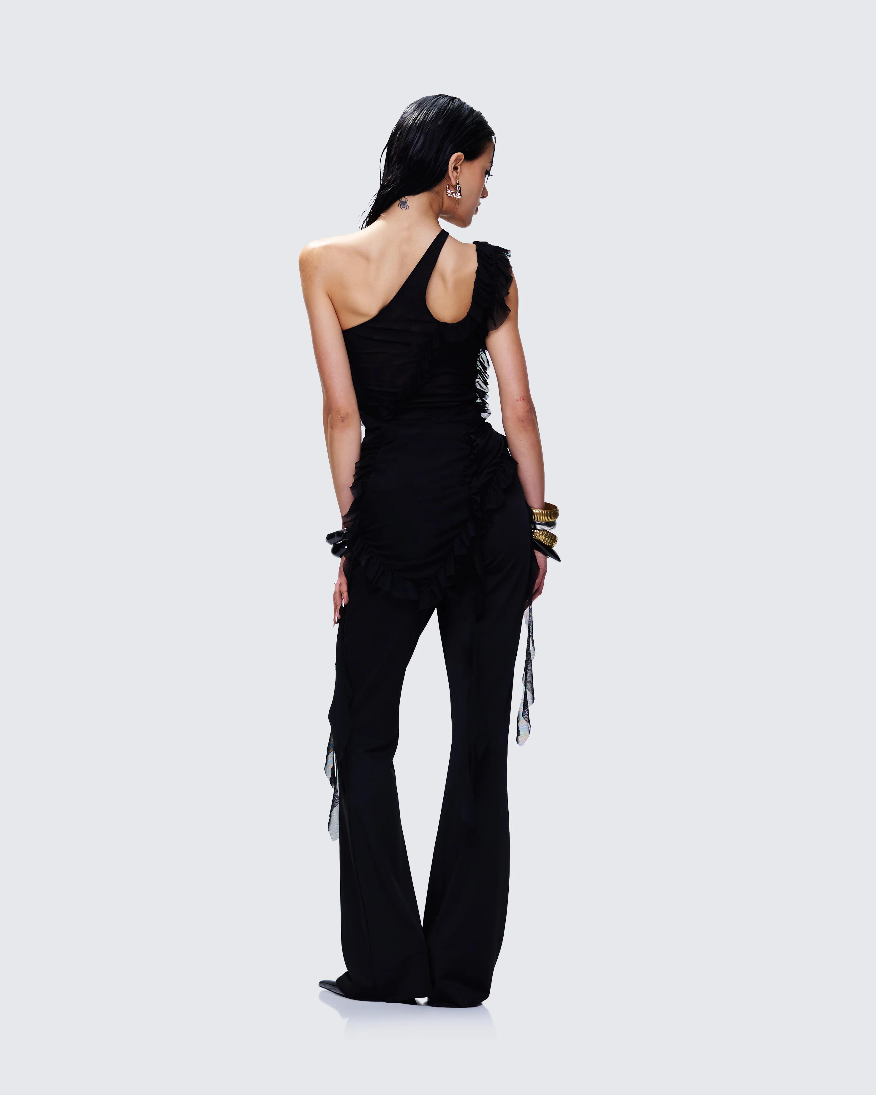 Ekaterina Black Mesh Ruffle Top - Image 7