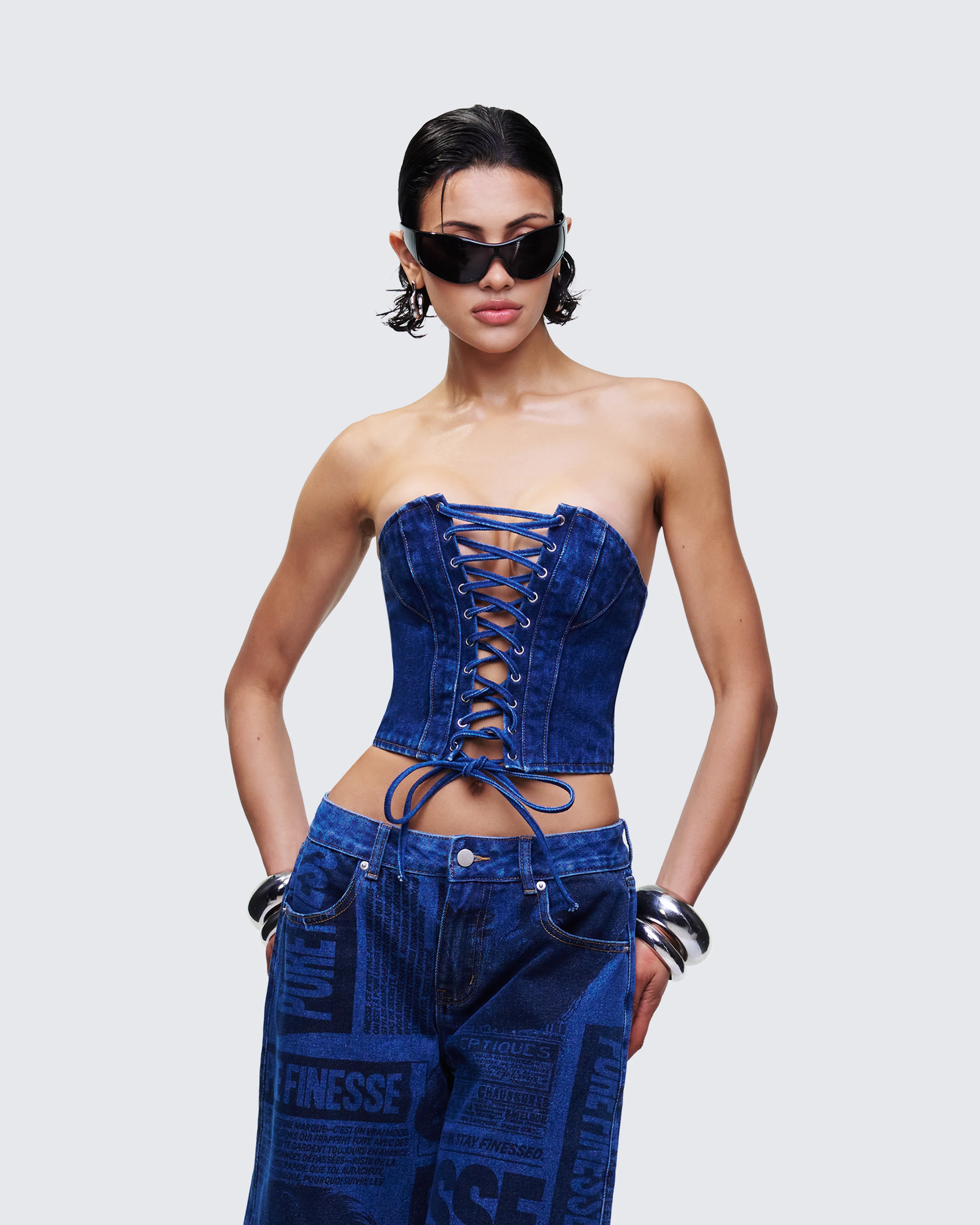Electra Blue Denim Lace Up Corset - Image 3