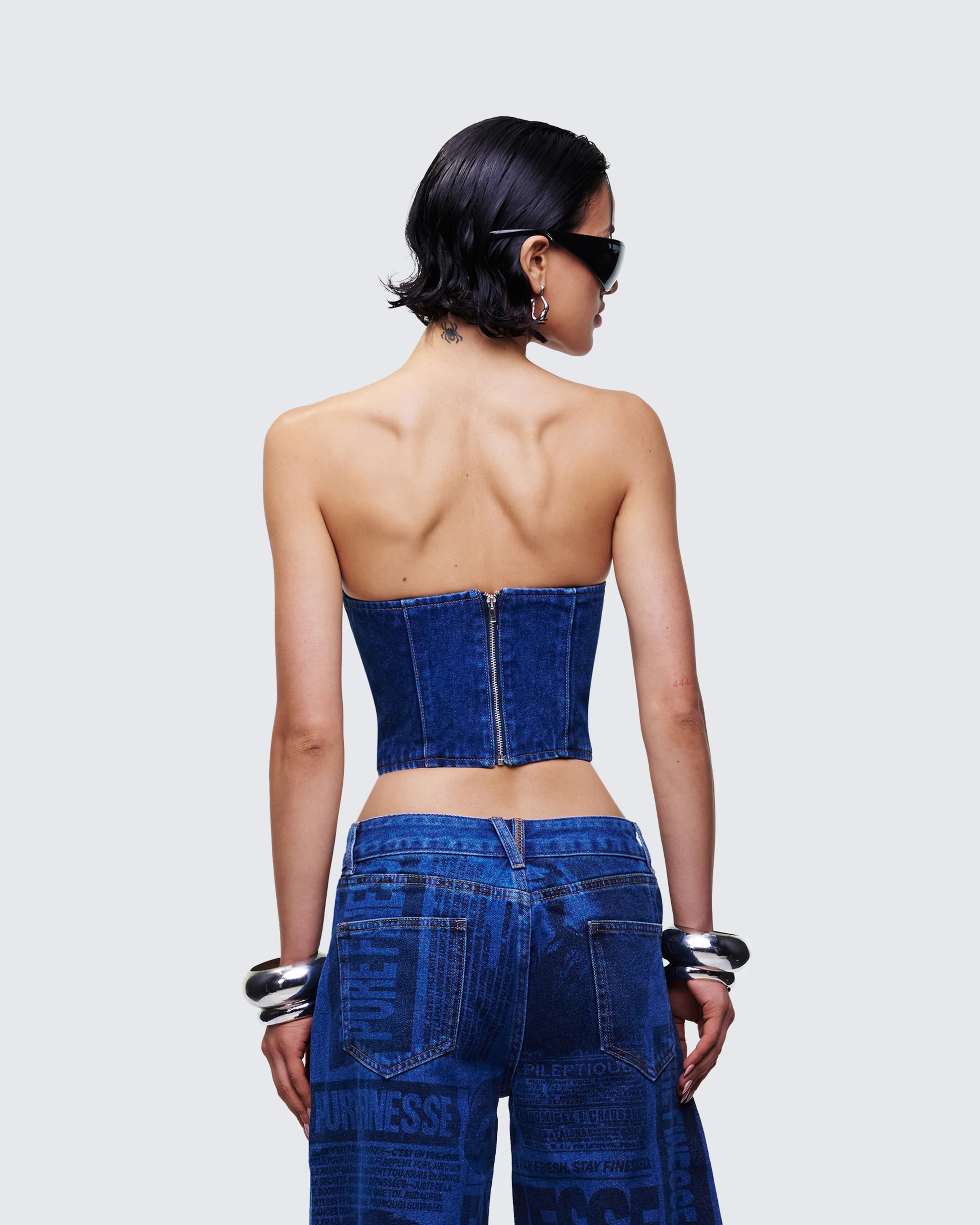 Electra Blue Denim Lace Up Corset - Image 4
