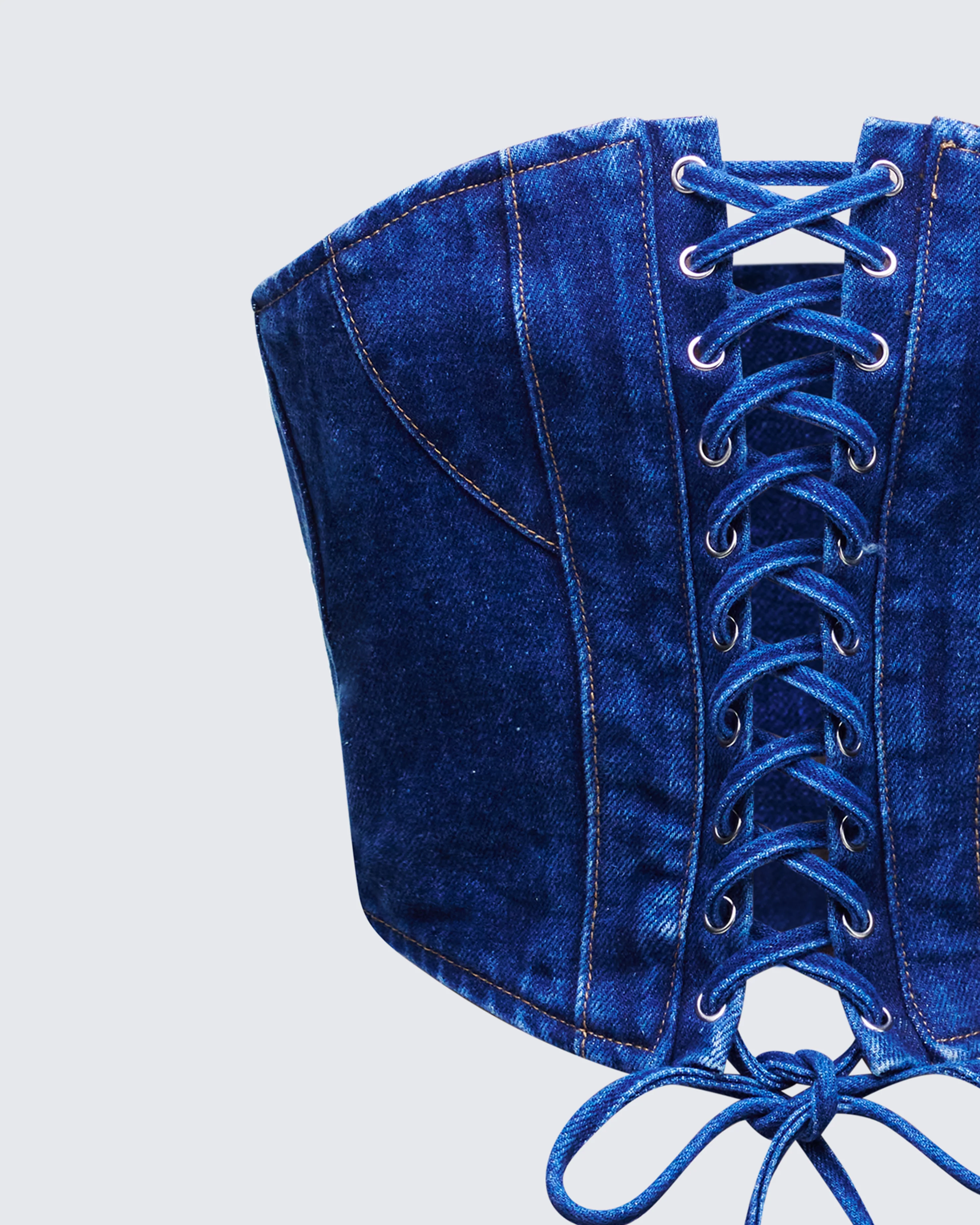 Electra Blue Denim Lace Up Corset - Image 6
