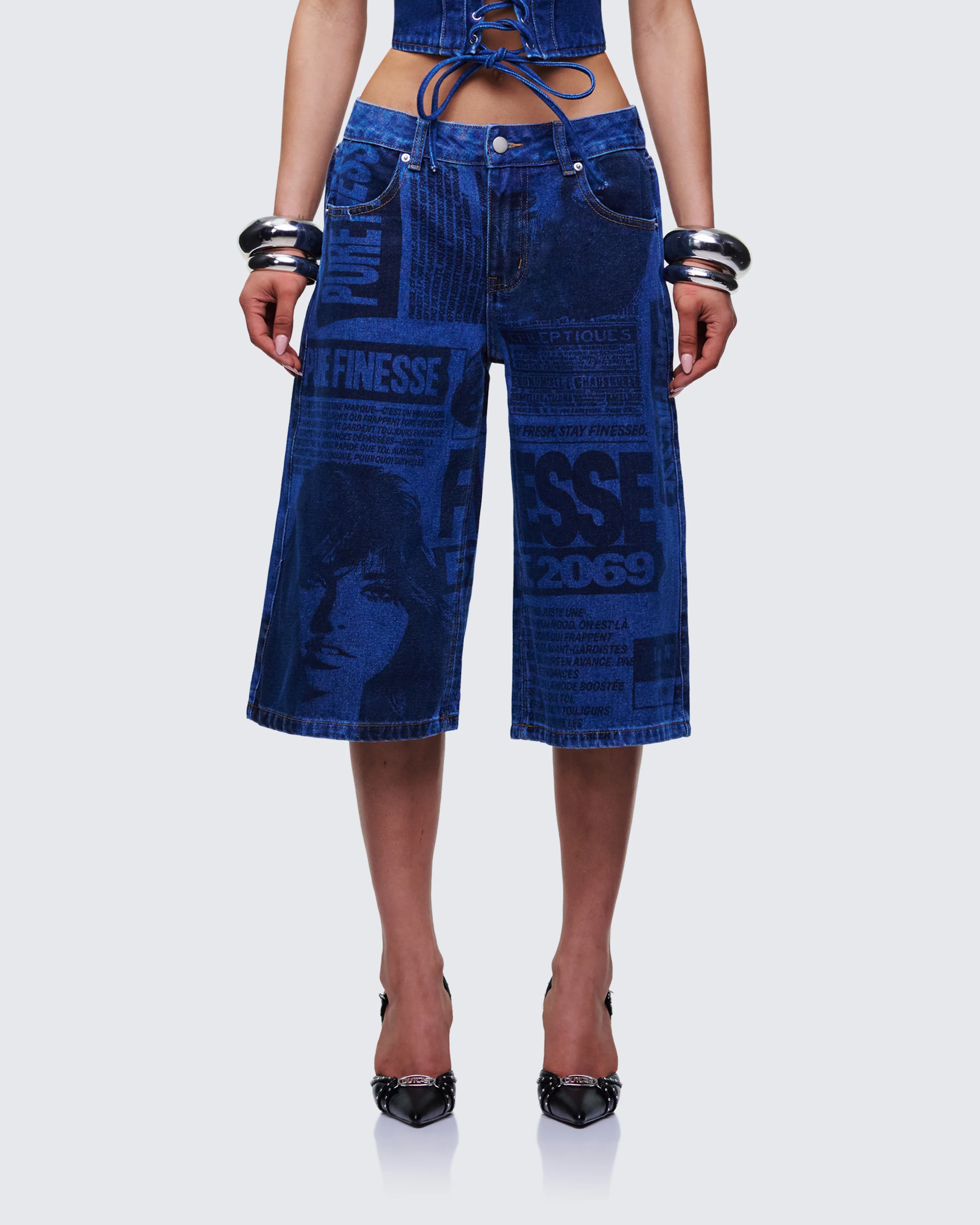 Electra Blue Denim Printed Jorts - Image 2
