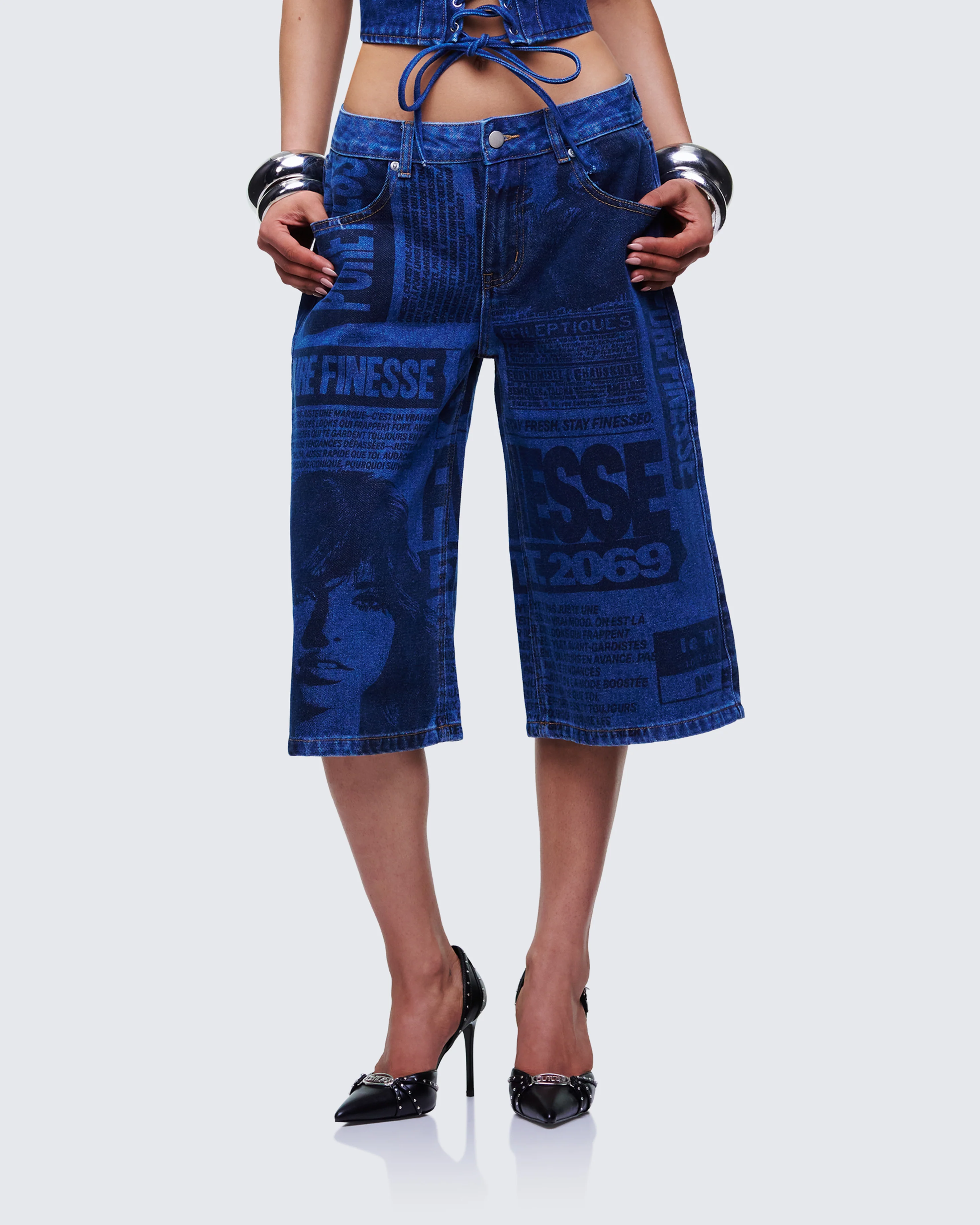 Electra Blue Denim Printed Jorts - Image 3