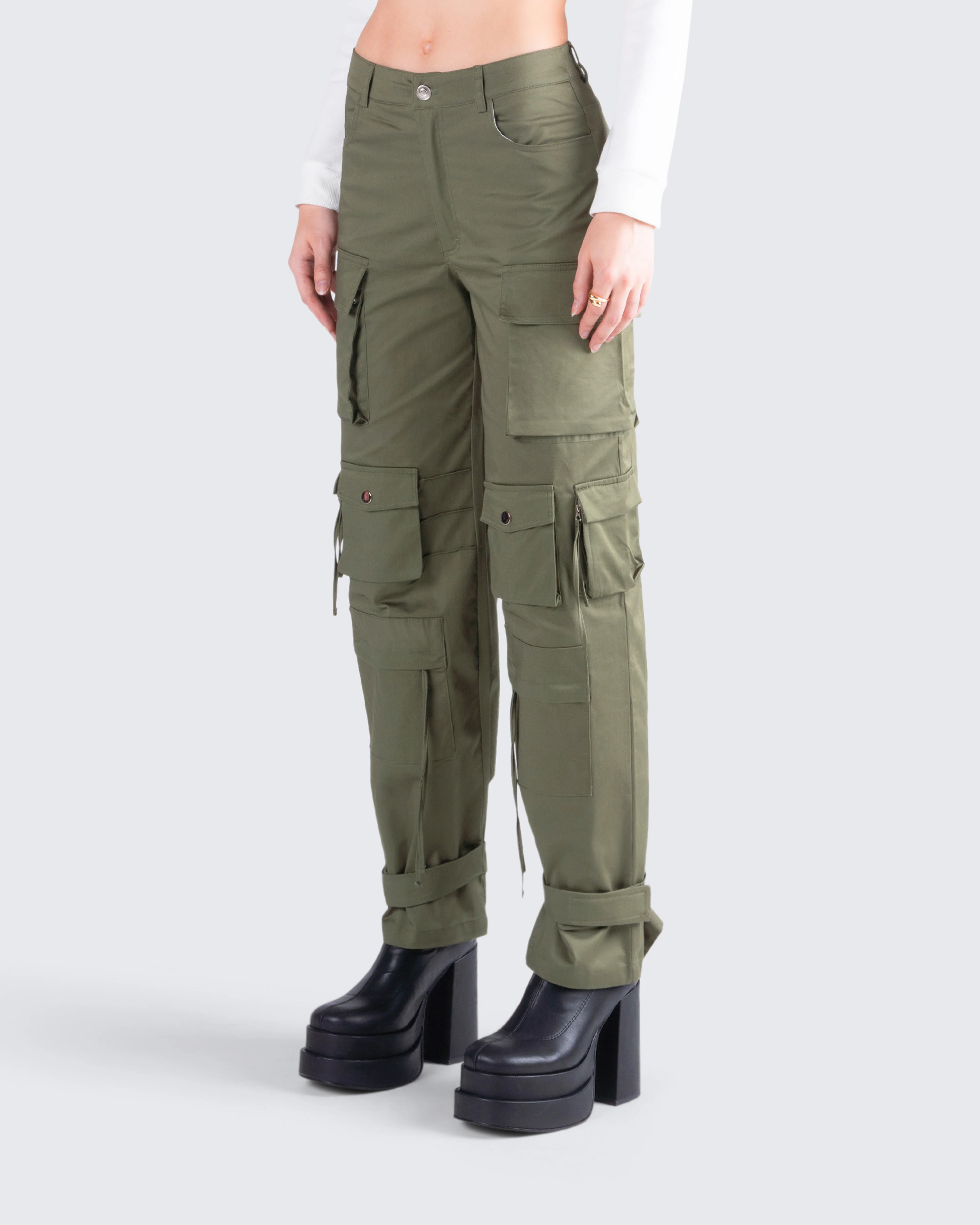 Eleni Olive Utility Pocket Pant - Image 5