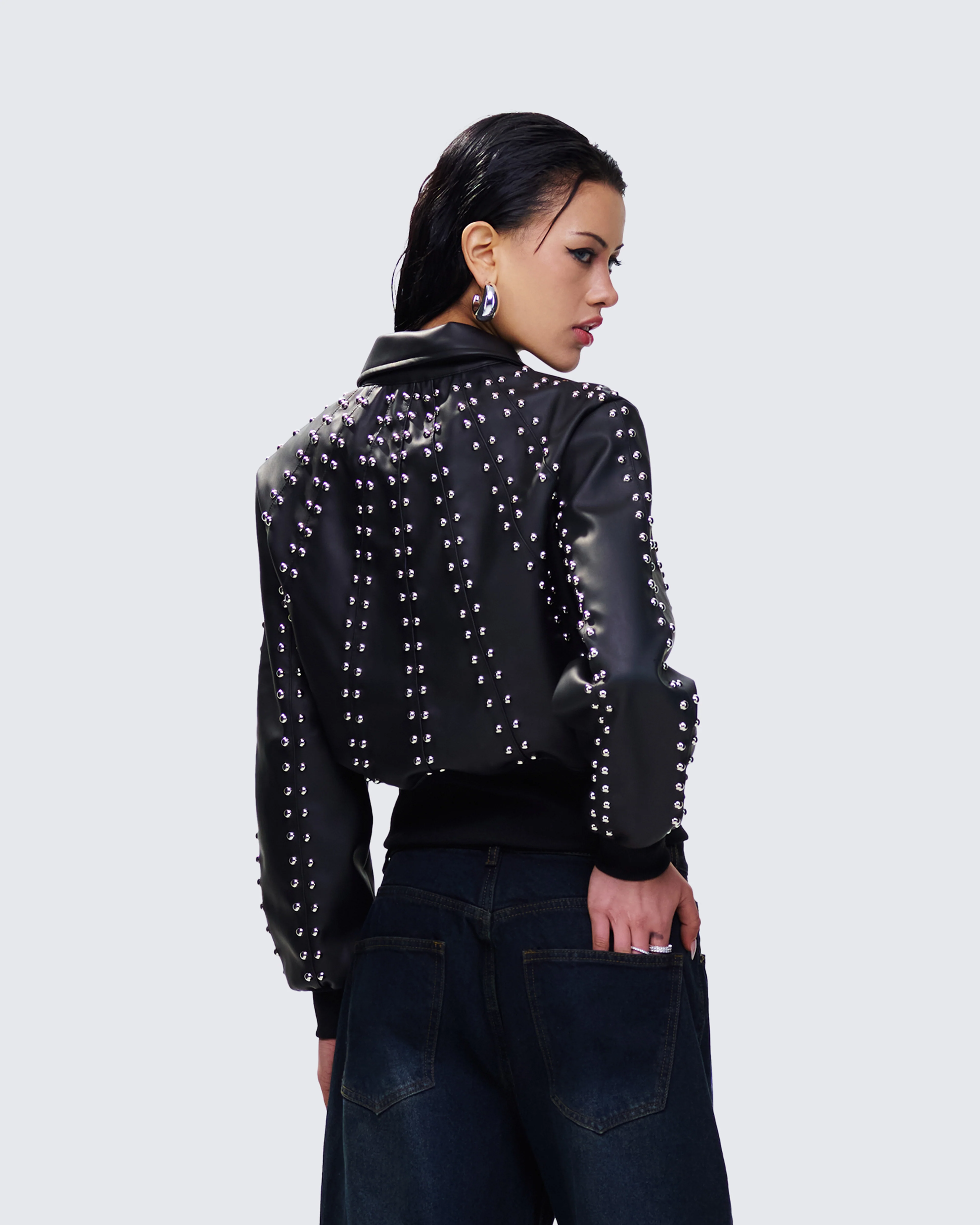 Eleri Black Vegan Leather Studded Jacket - Image 4
