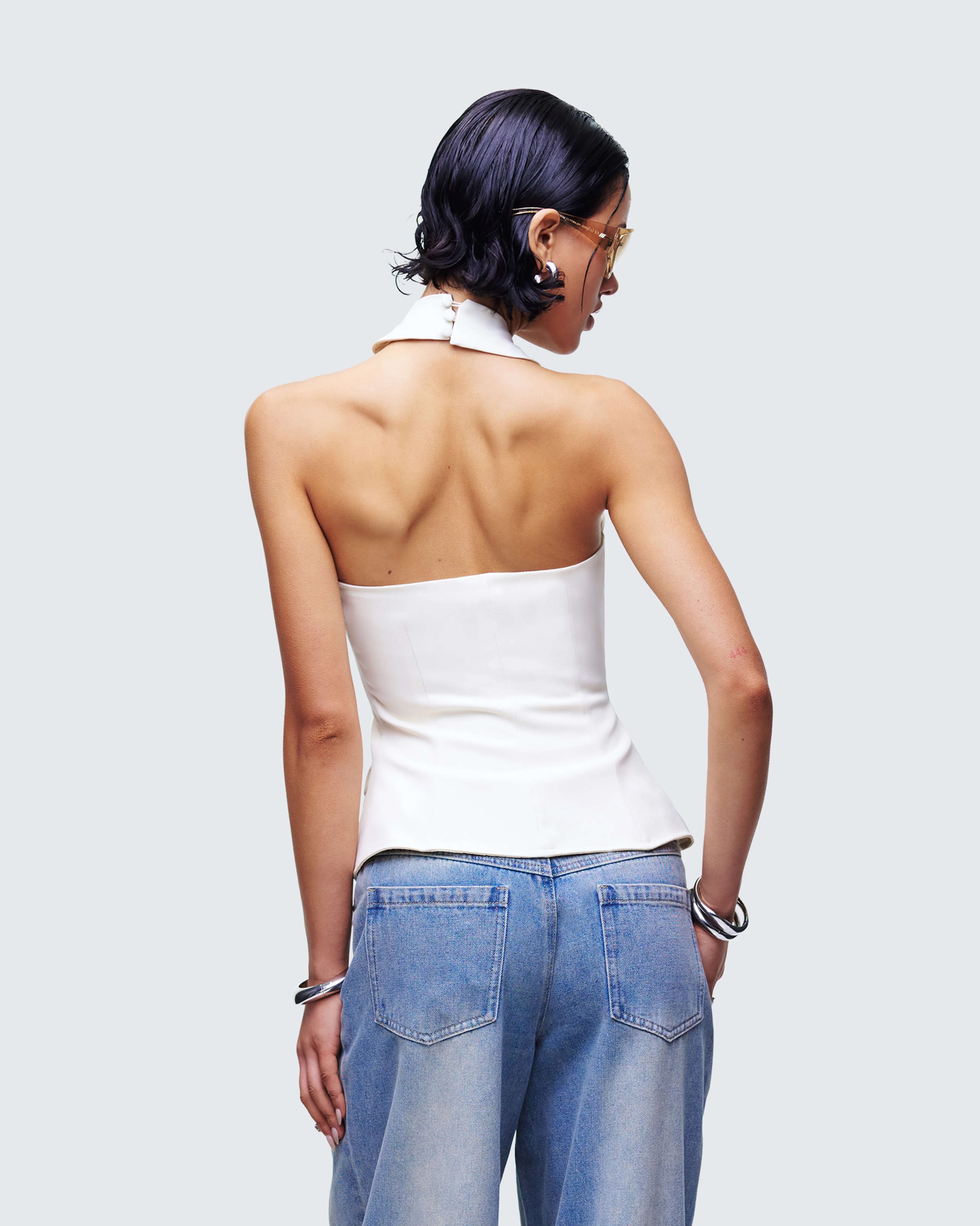 Elina Cream Halter Neck Waistcoat - Image 4