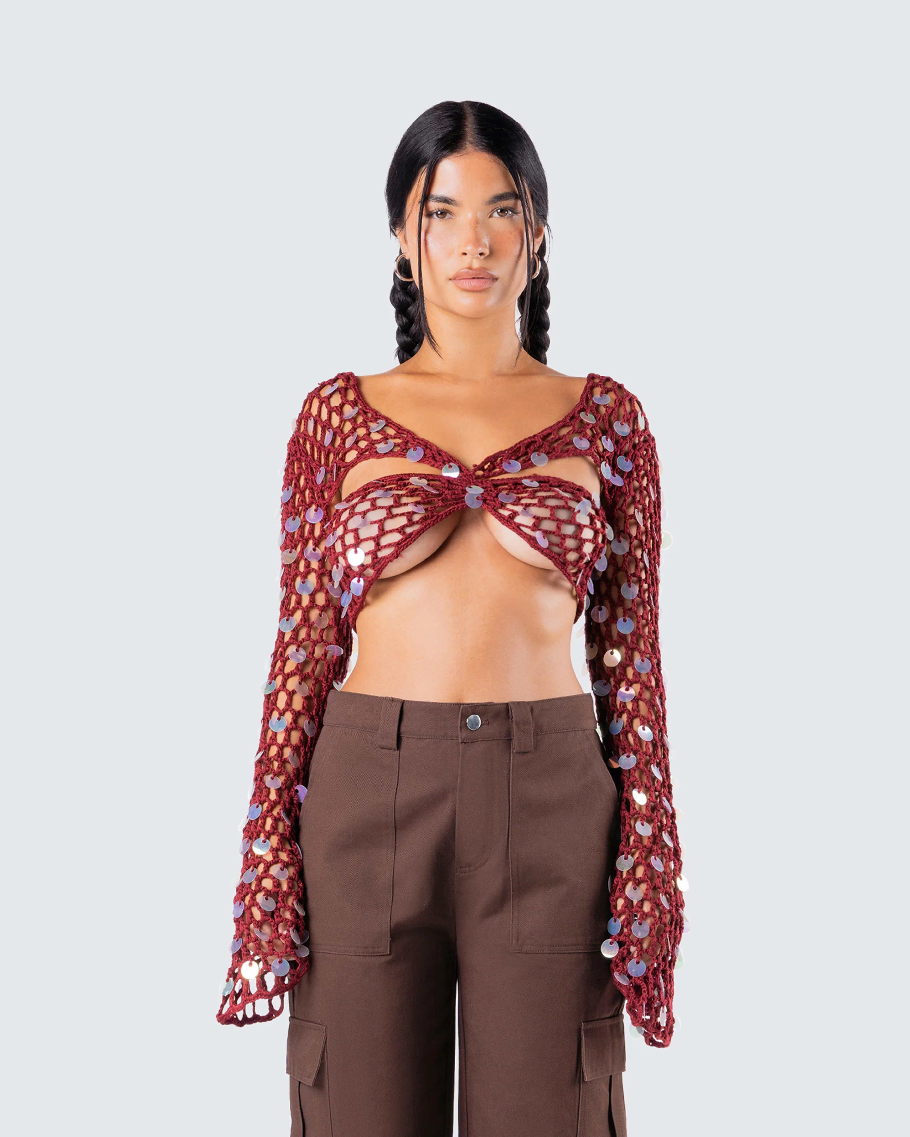 Ellery Maroon Crochet Top - Image 4