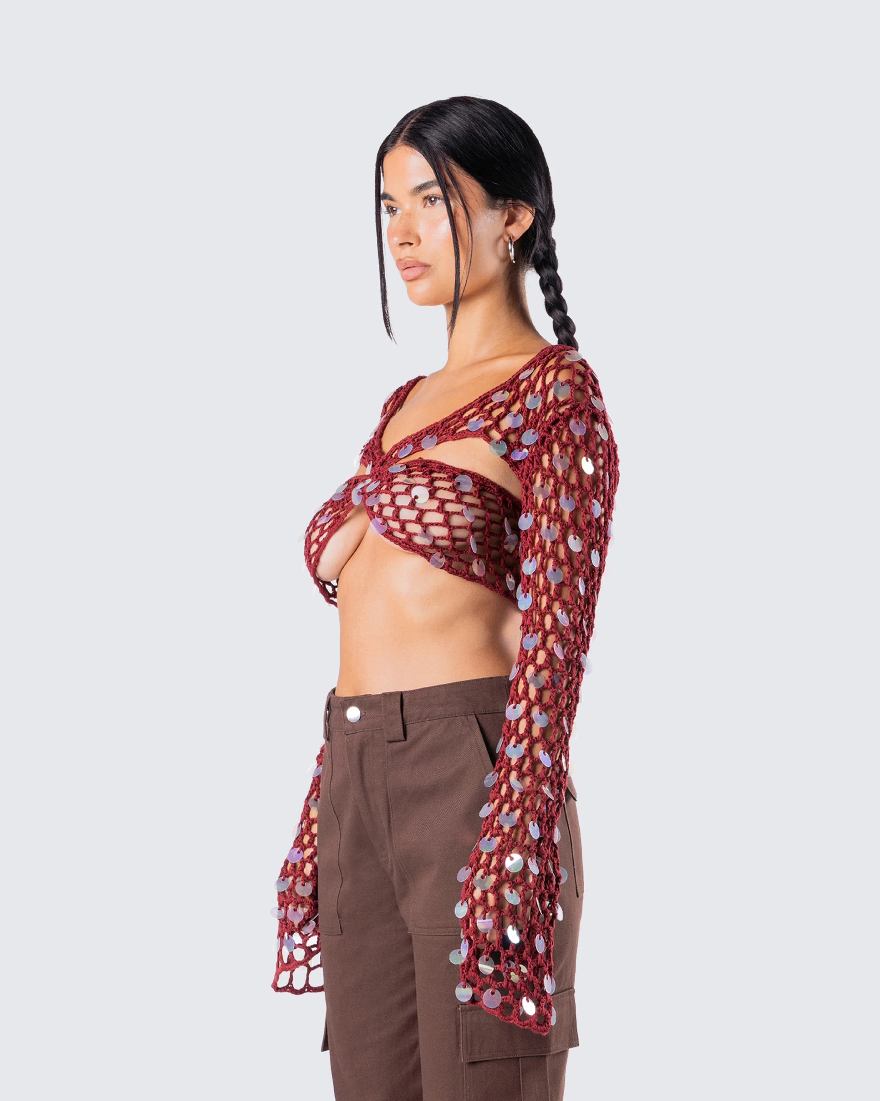 Ellery Maroon Crochet Top - Image 5