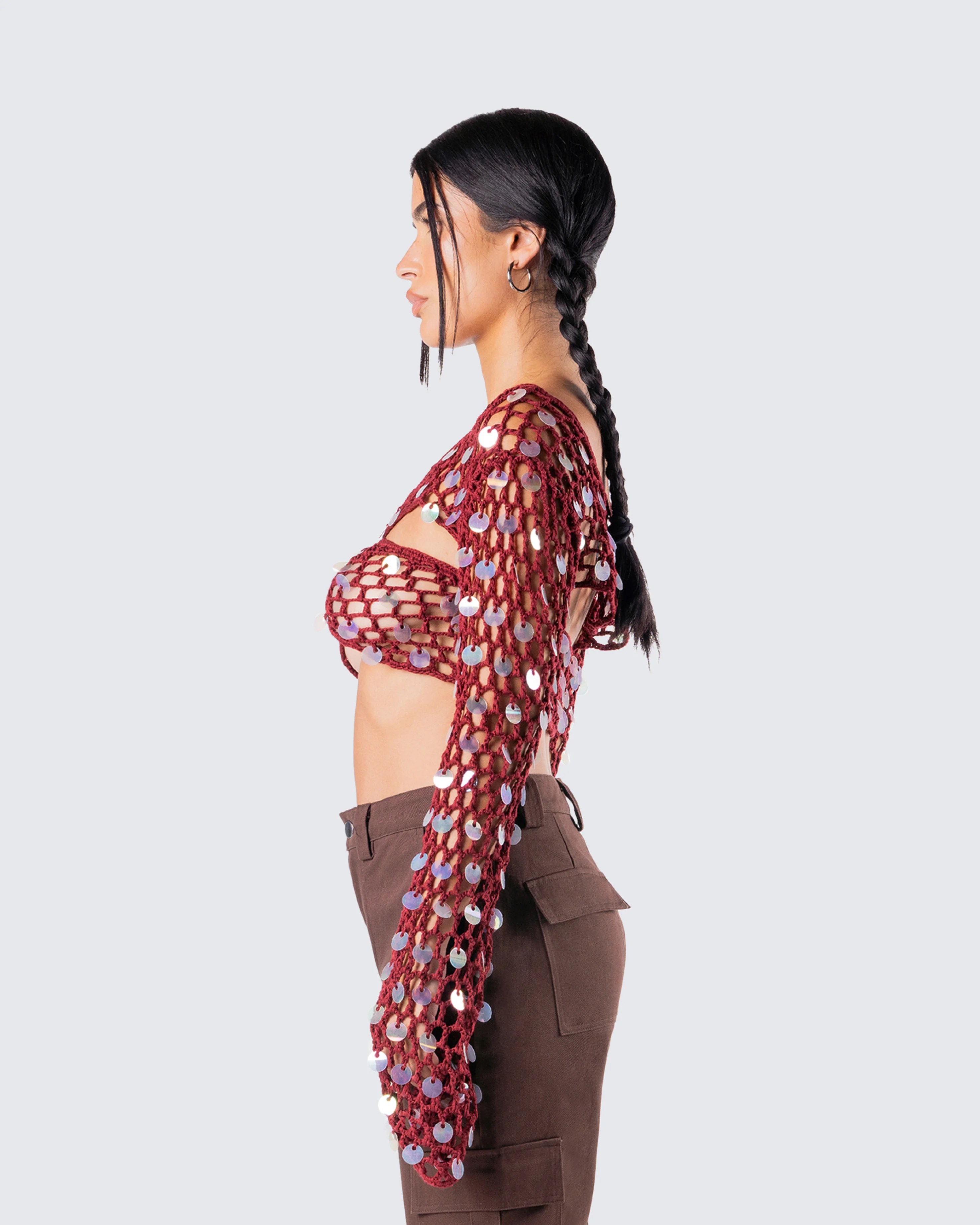 Ellery Maroon Crochet Top - Image 6