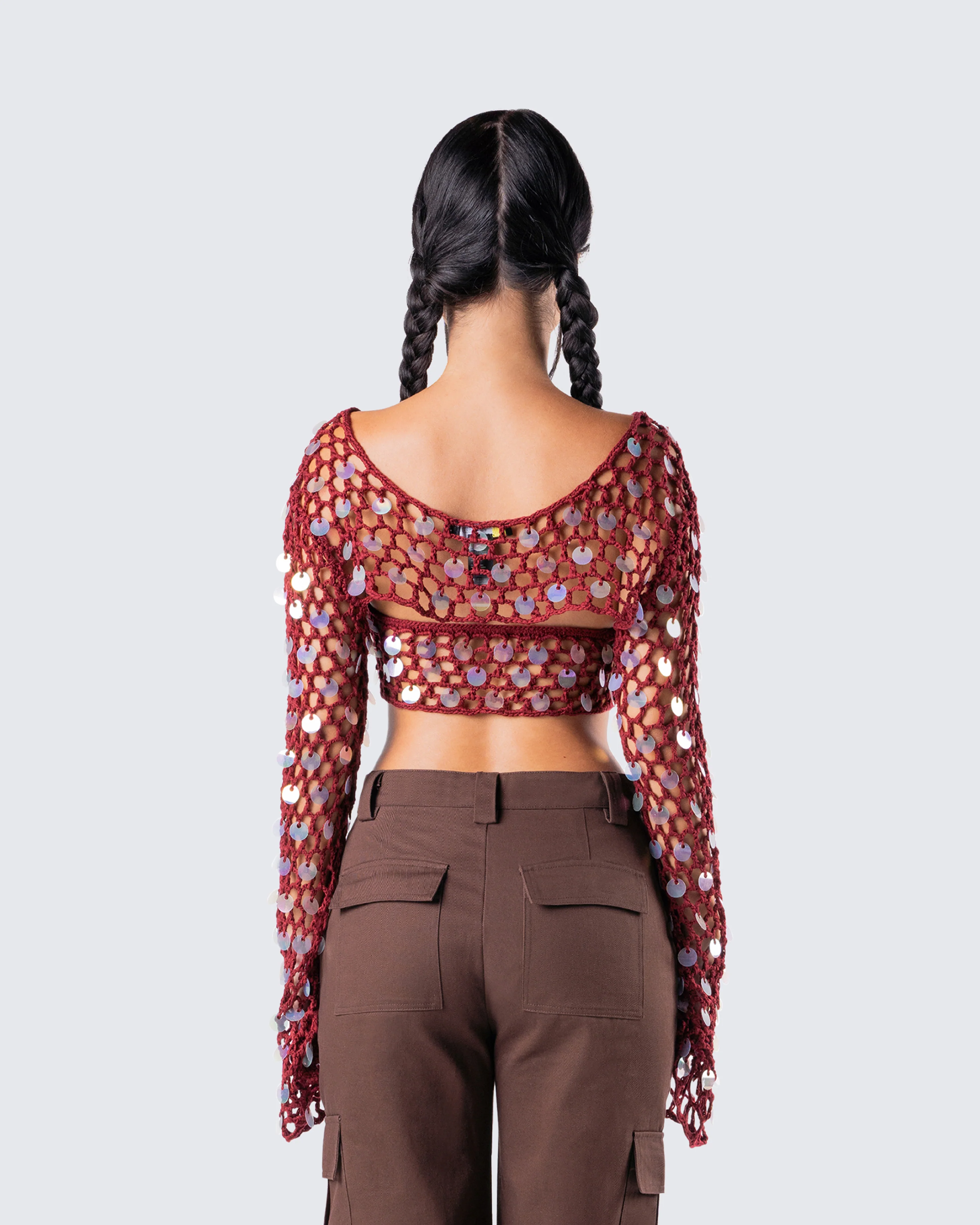 Ellery Maroon Crochet Top - Image 7