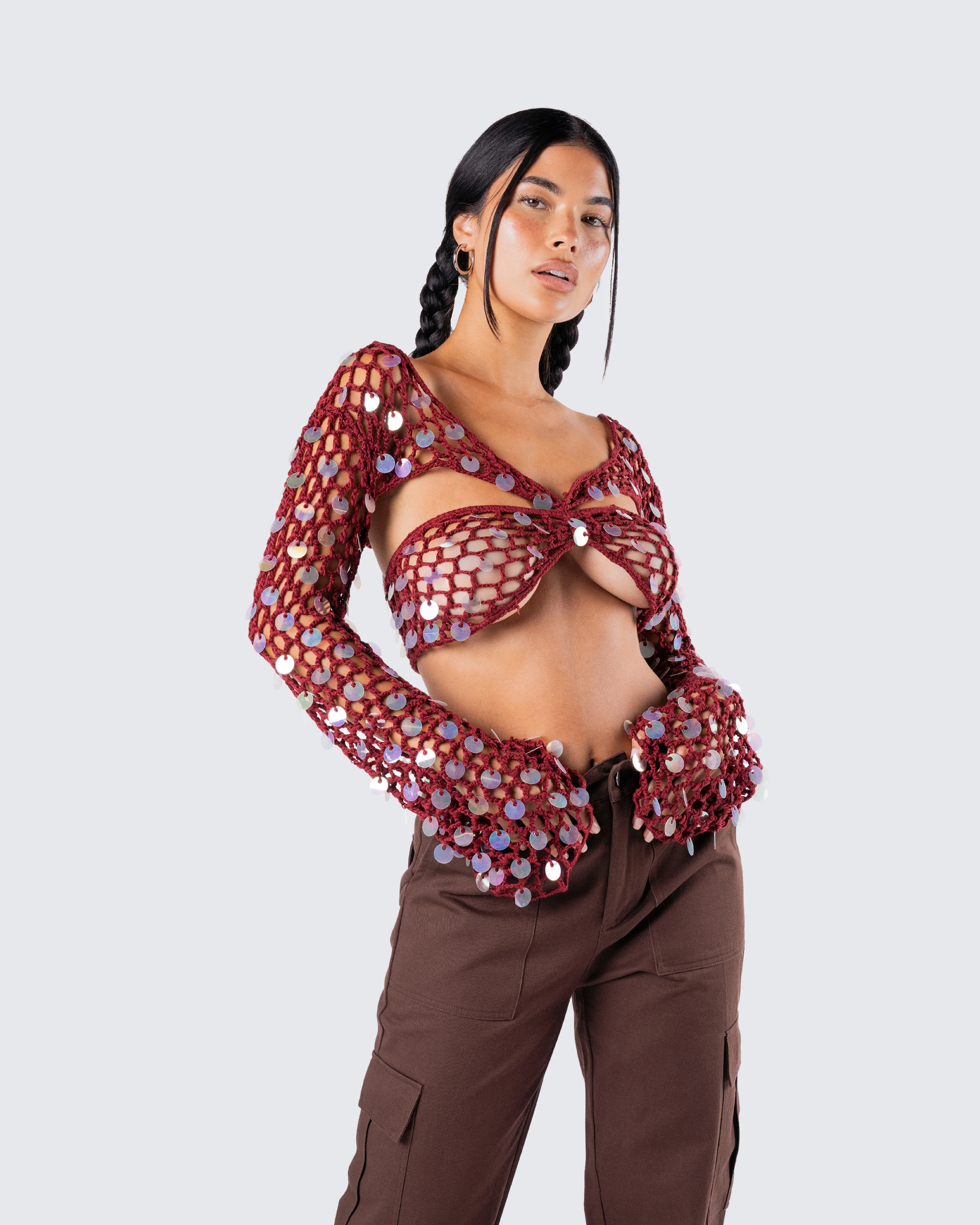 Ellery Maroon Crochet Top - Image 8