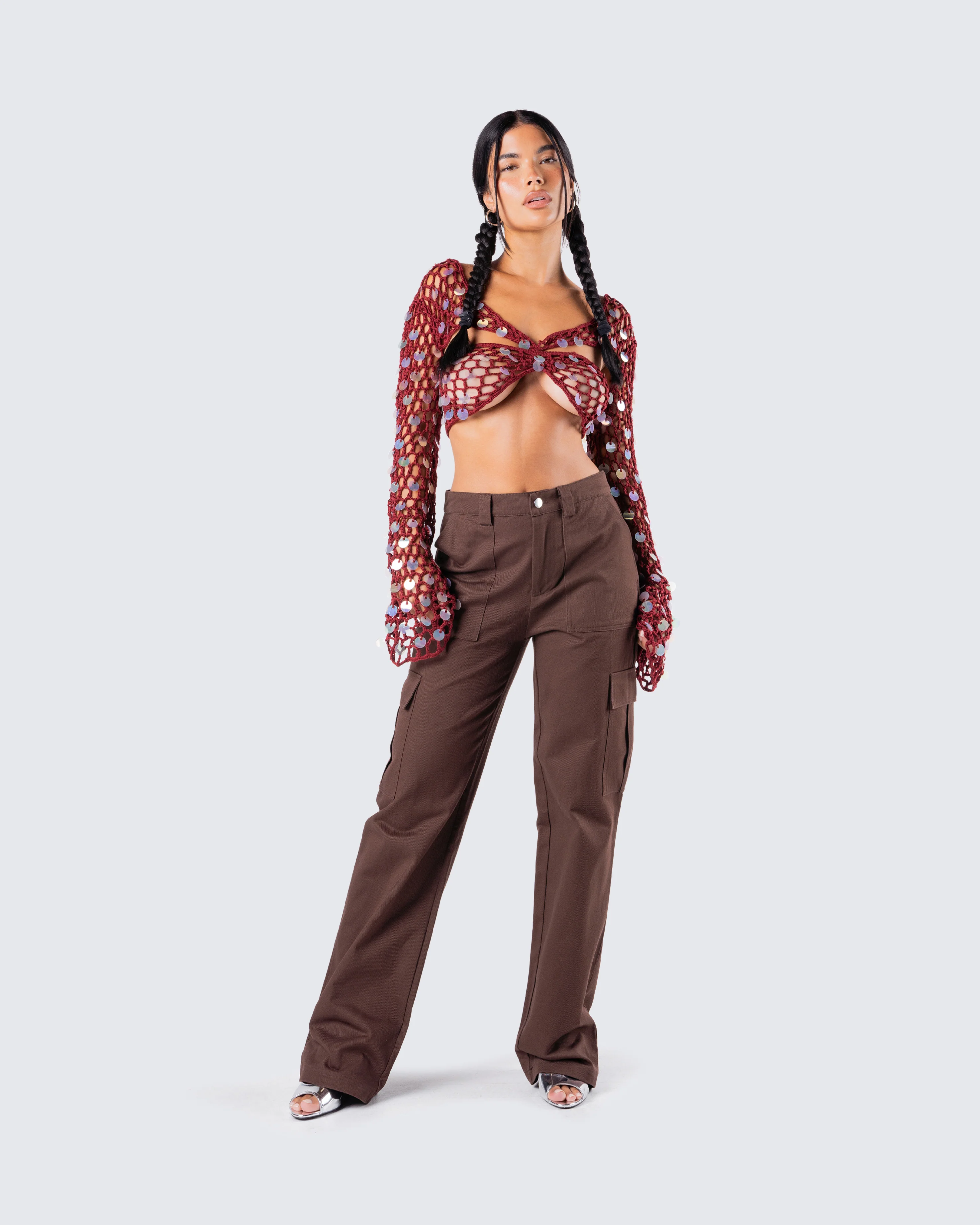 Ellery Maroon Crochet Top - Image 9
