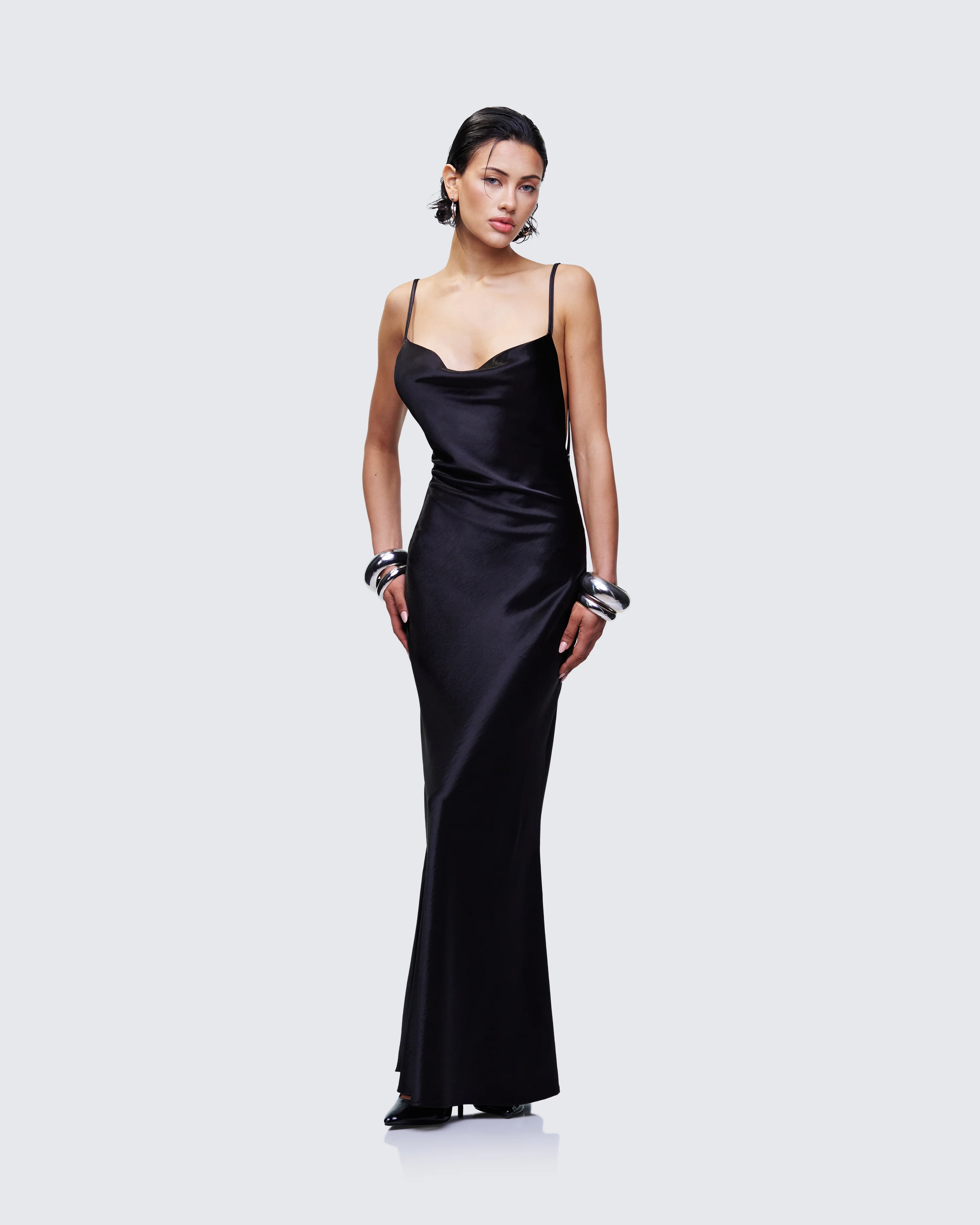 Elspeth Black Satin Bias Slip Maxi Dress - Image 3