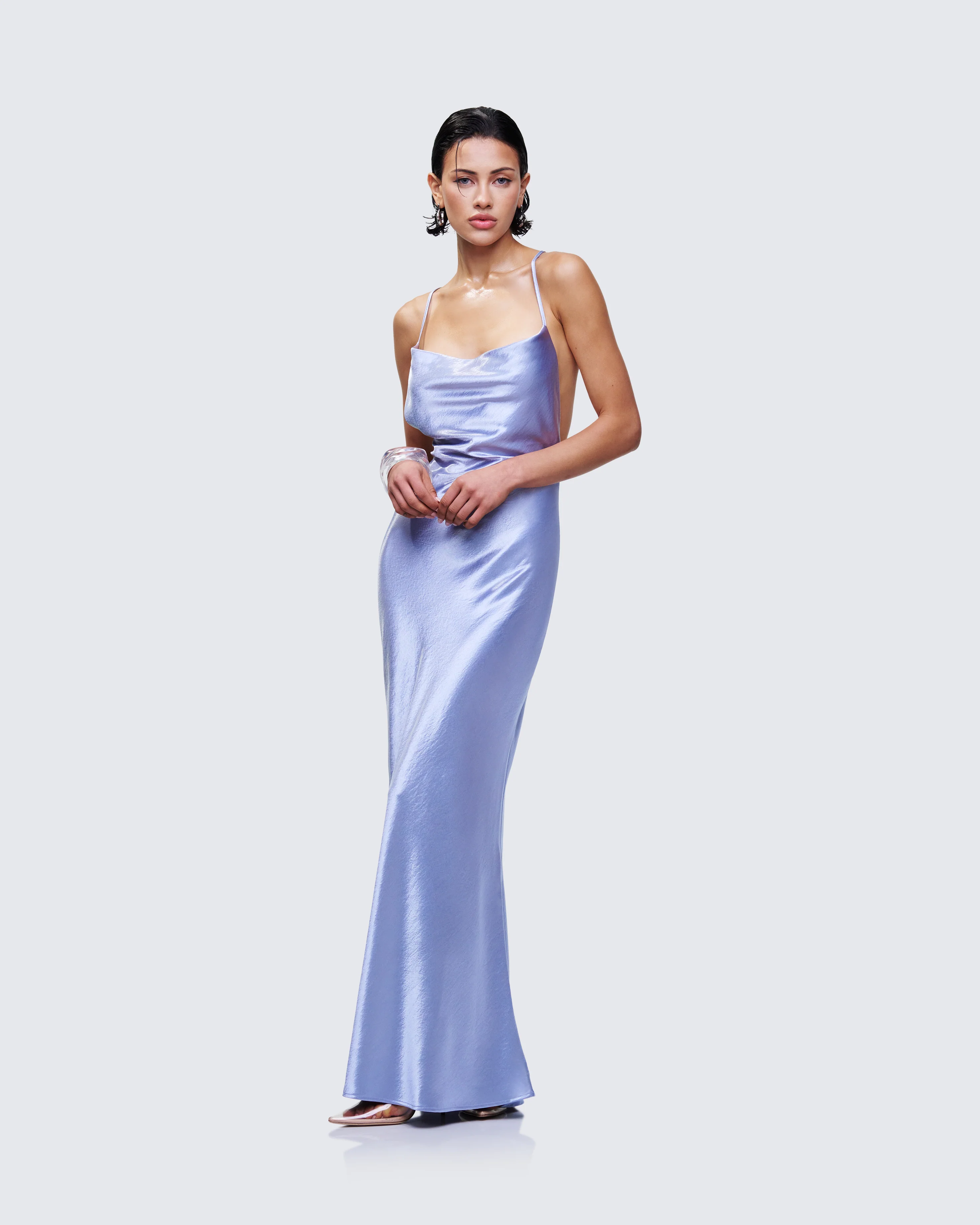 Elspeth Blue Satin Bias Slip Maxi Dress - Image 3