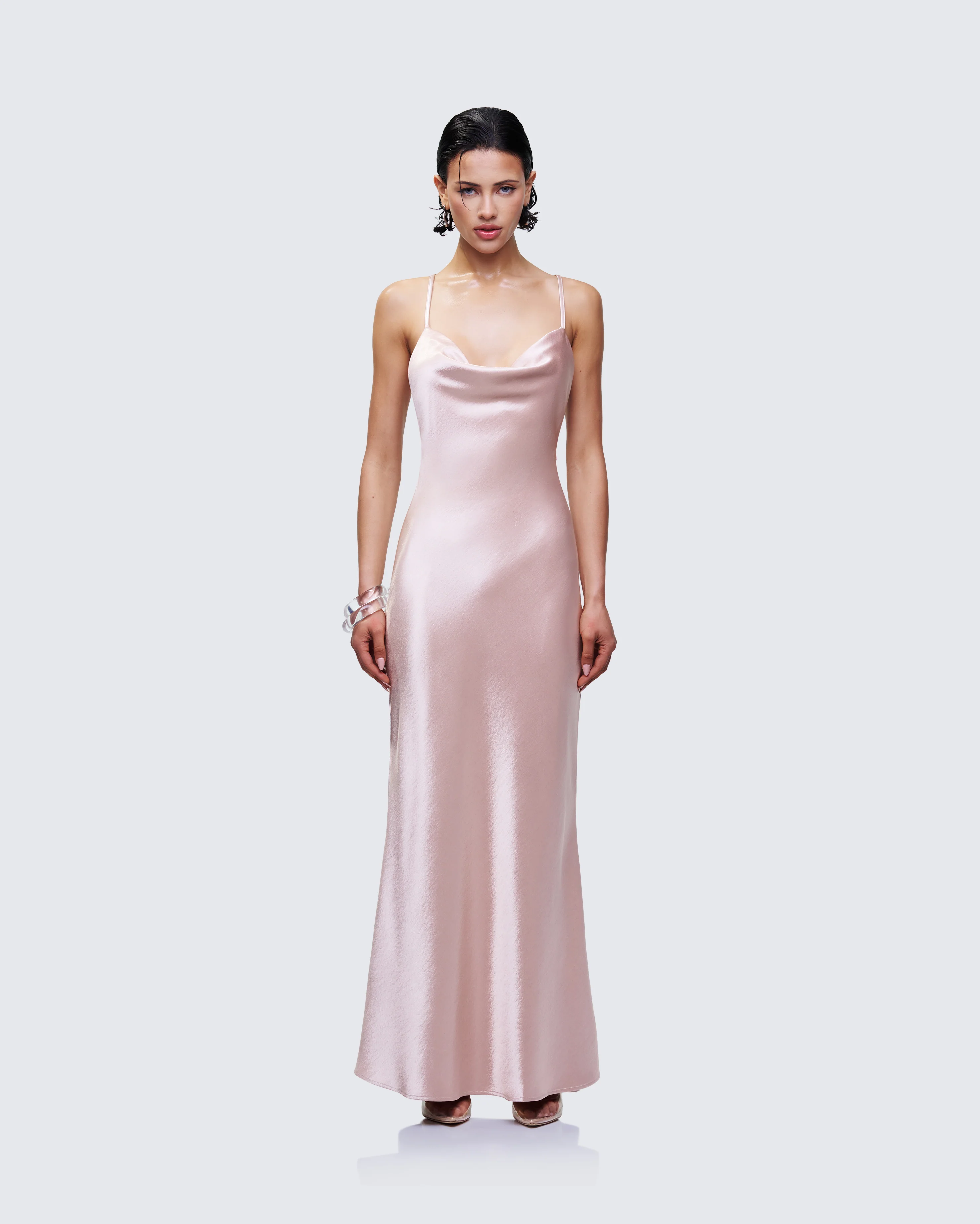 Elspeth Neutral Satin Bias Slip Maxi Dress - Image 2