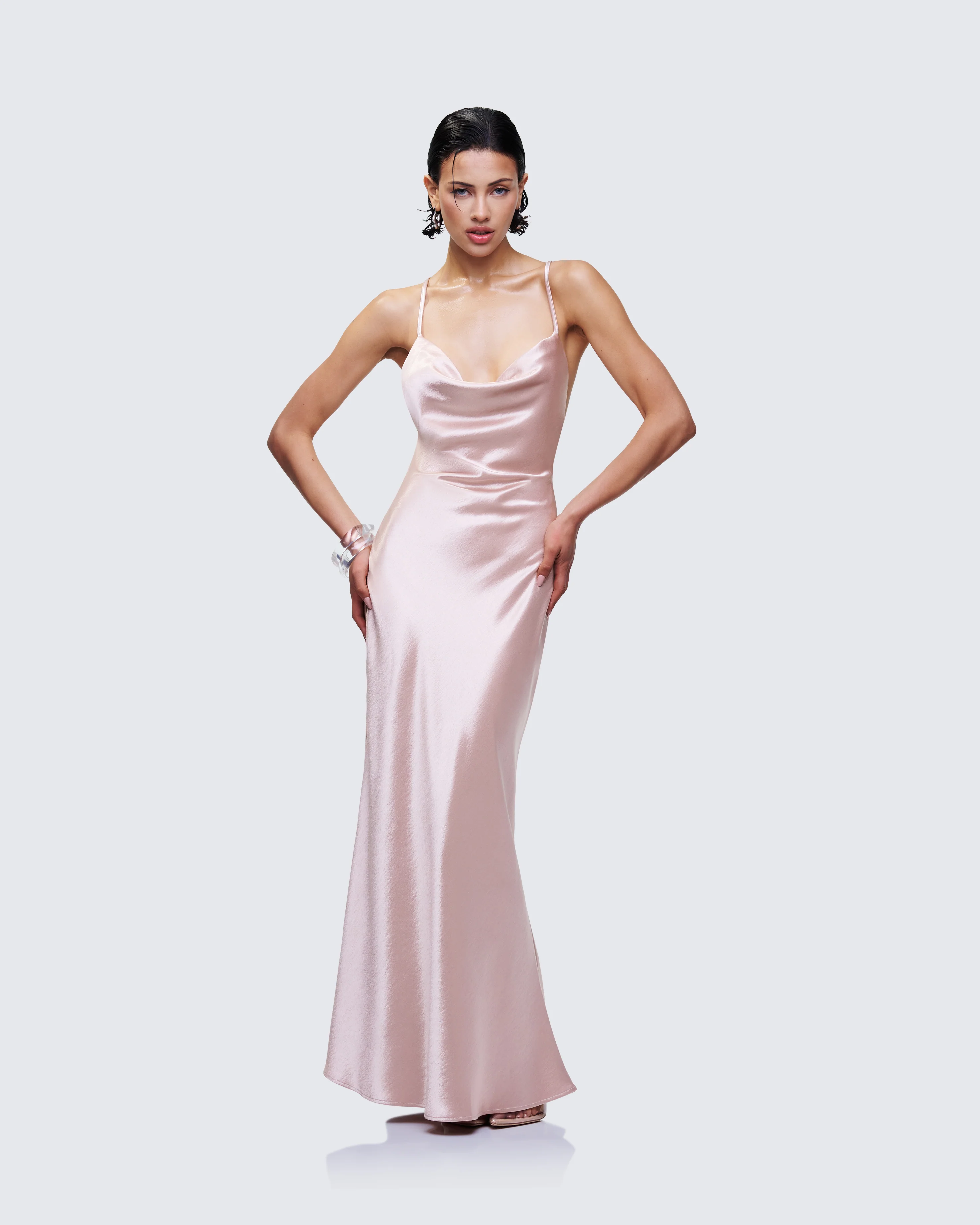 Elspeth Neutral Satin Bias Slip Maxi Dress - Image 3