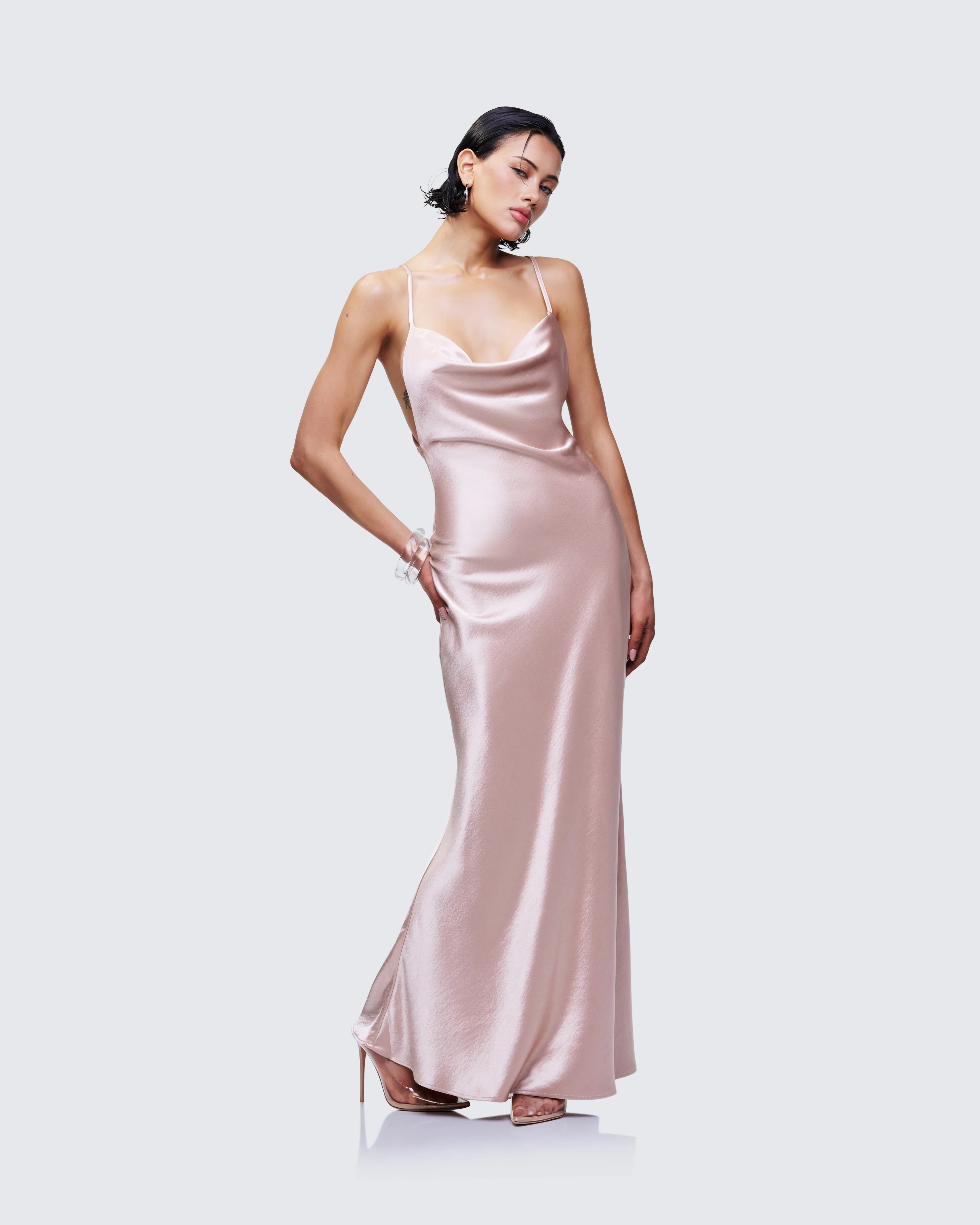 Elspeth Neutral Satin Bias Slip Maxi Dress - Image 4
