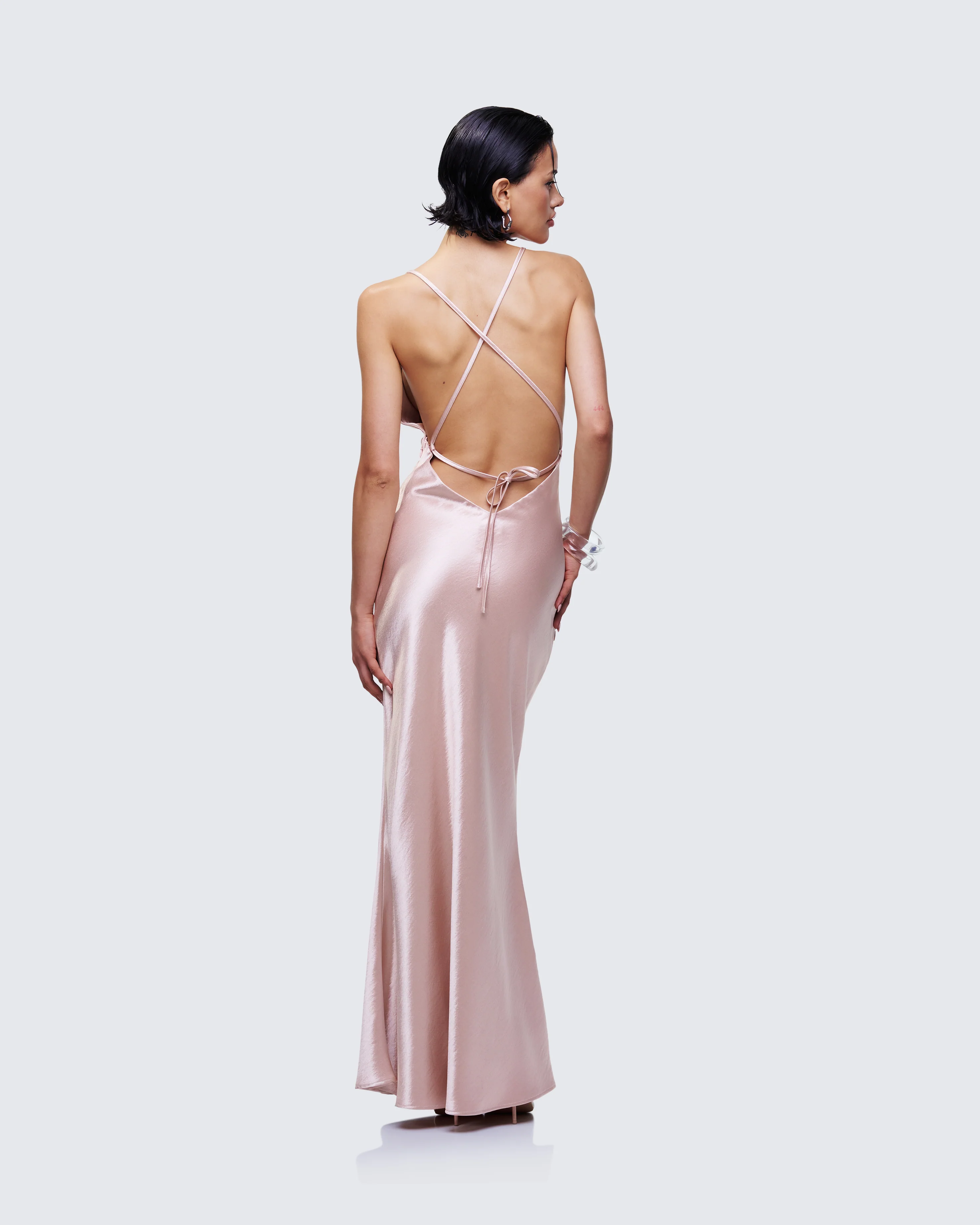 Elspeth Neutral Satin Bias Slip Maxi Dress - Image 5