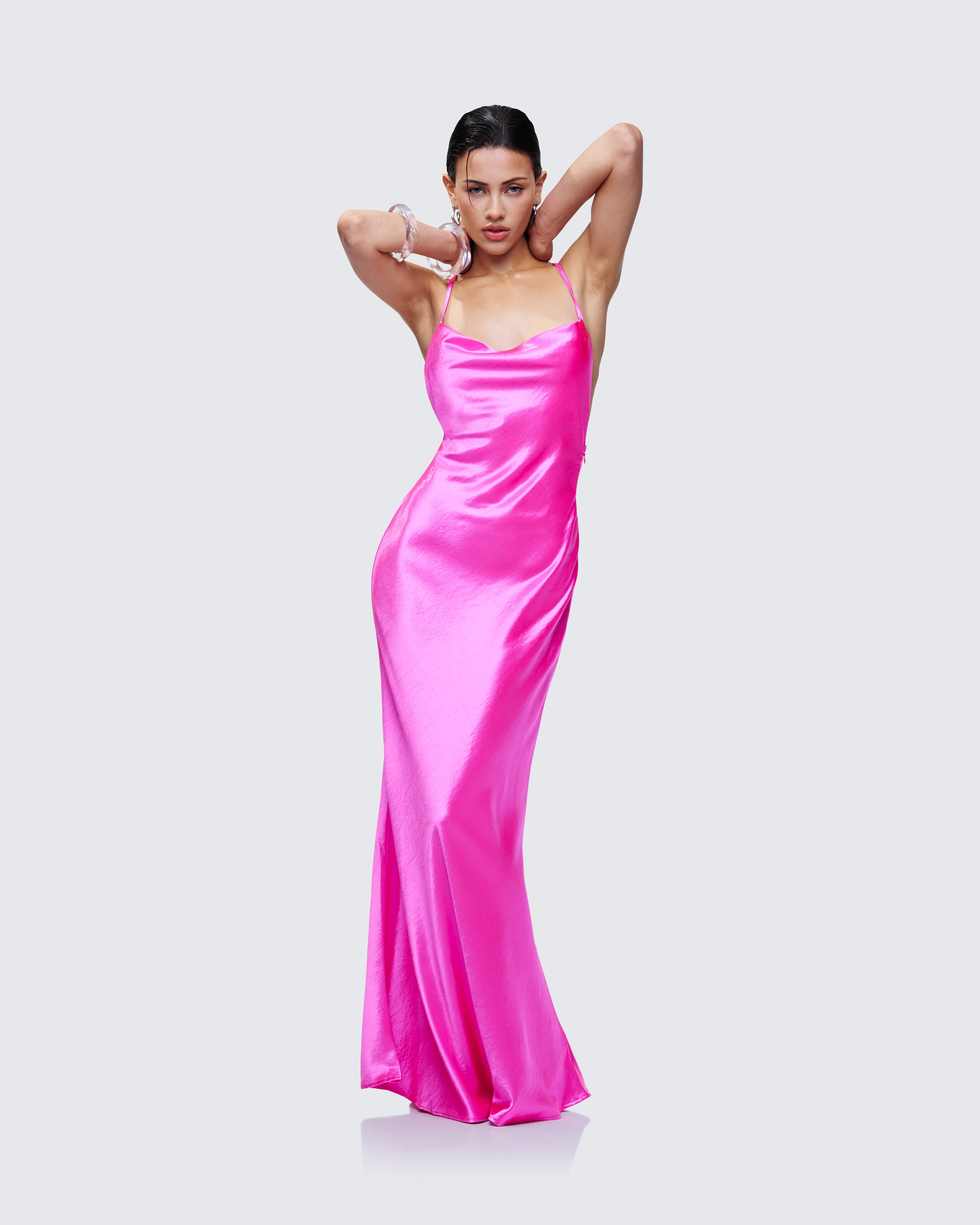 Elspeth Pink Satin Bias Slip Maxi Dress - Image 4