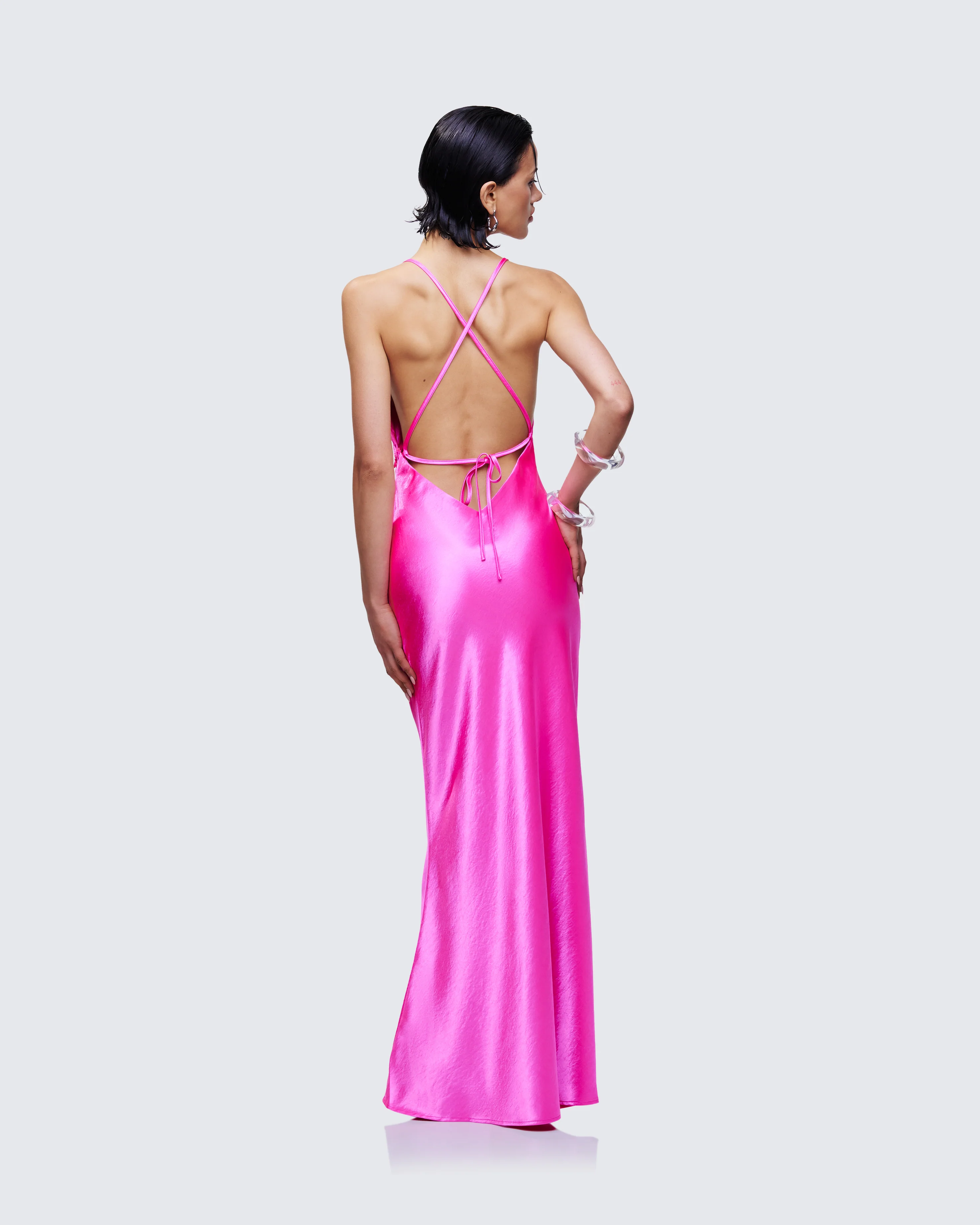 Elspeth Pink Satin Bias Slip Maxi Dress - Image 5