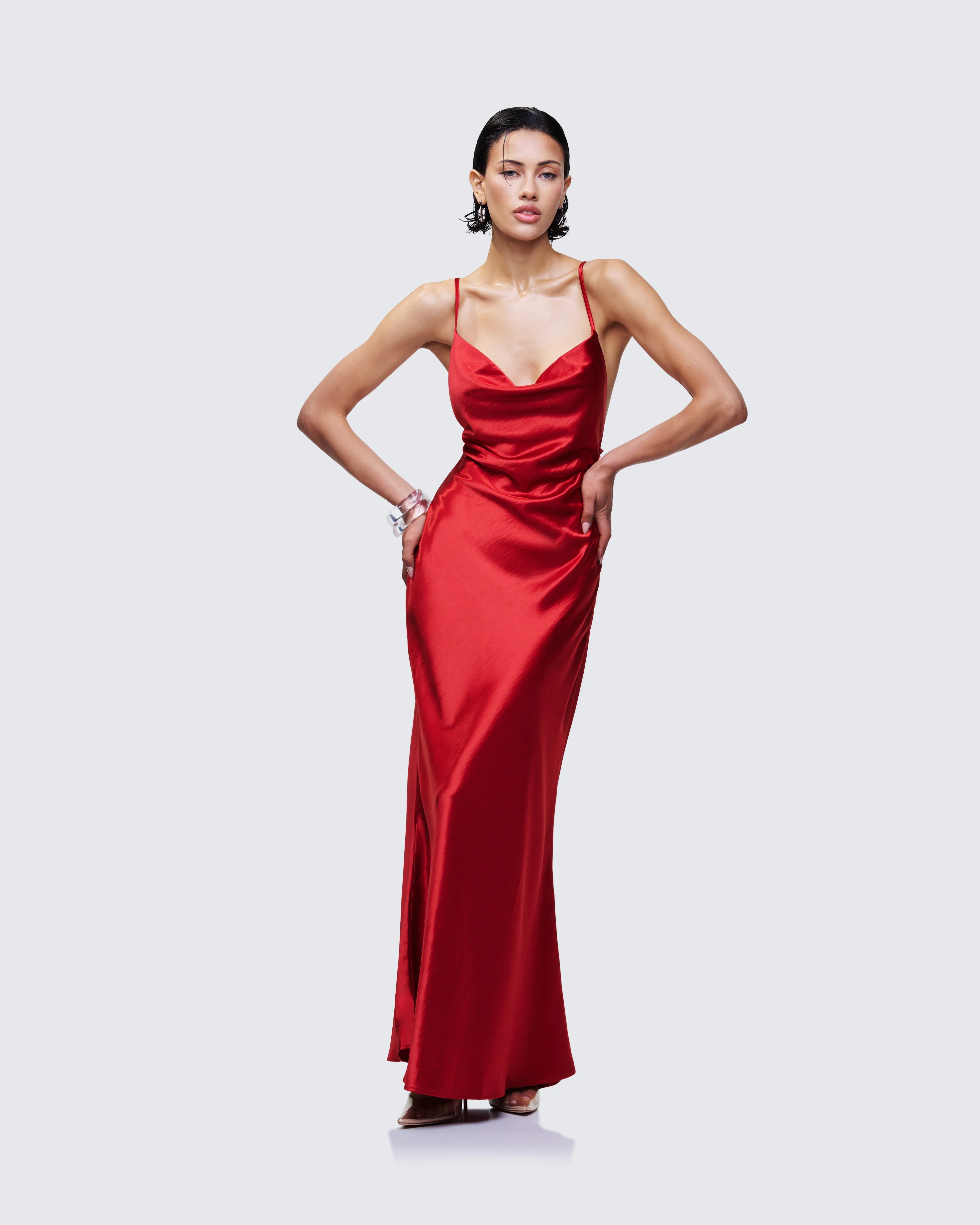 Elspeth Red Satin Bias Slip Maxi Dress - Image 3