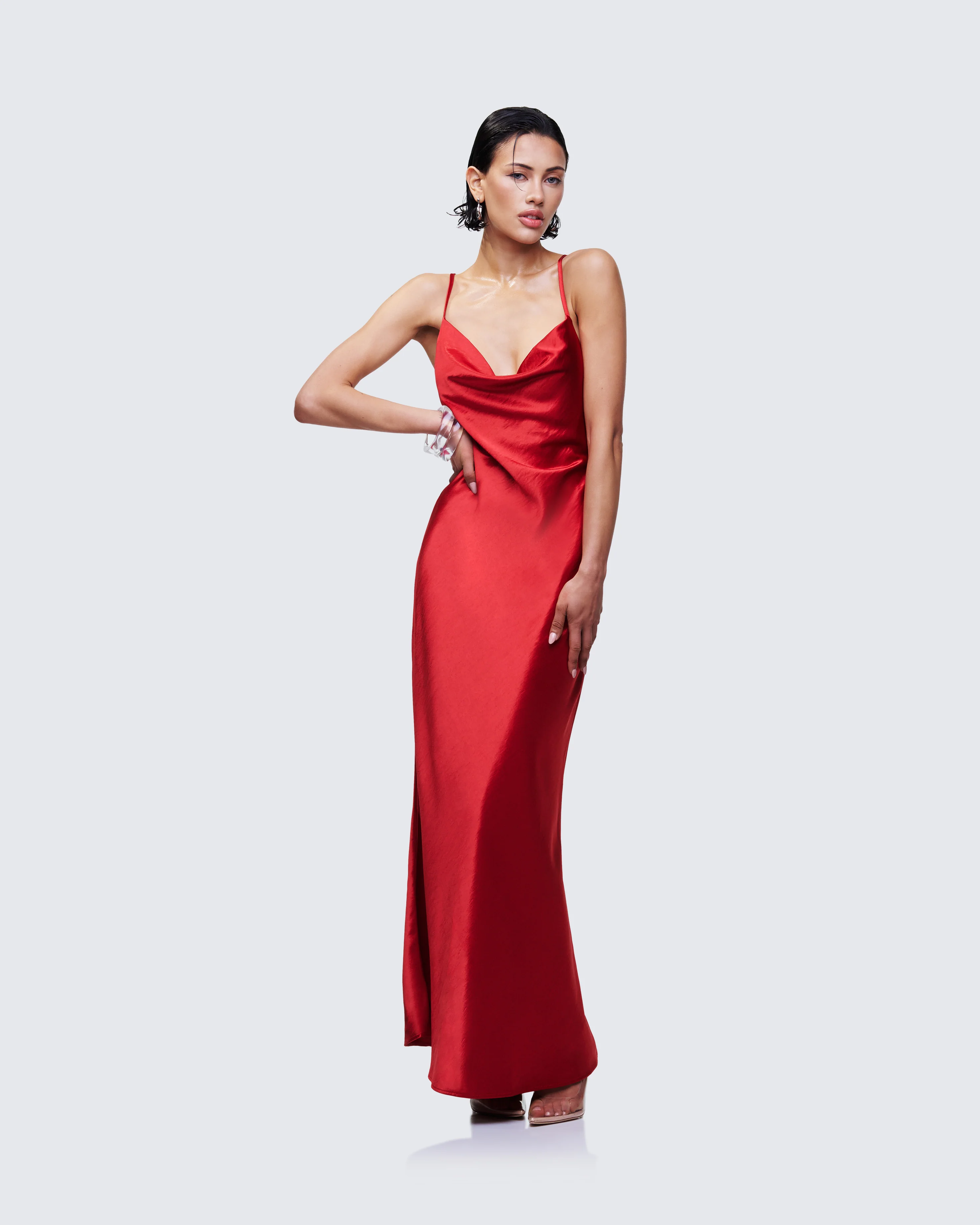 Elspeth Red Satin Bias Slip Maxi Dress - Image 4