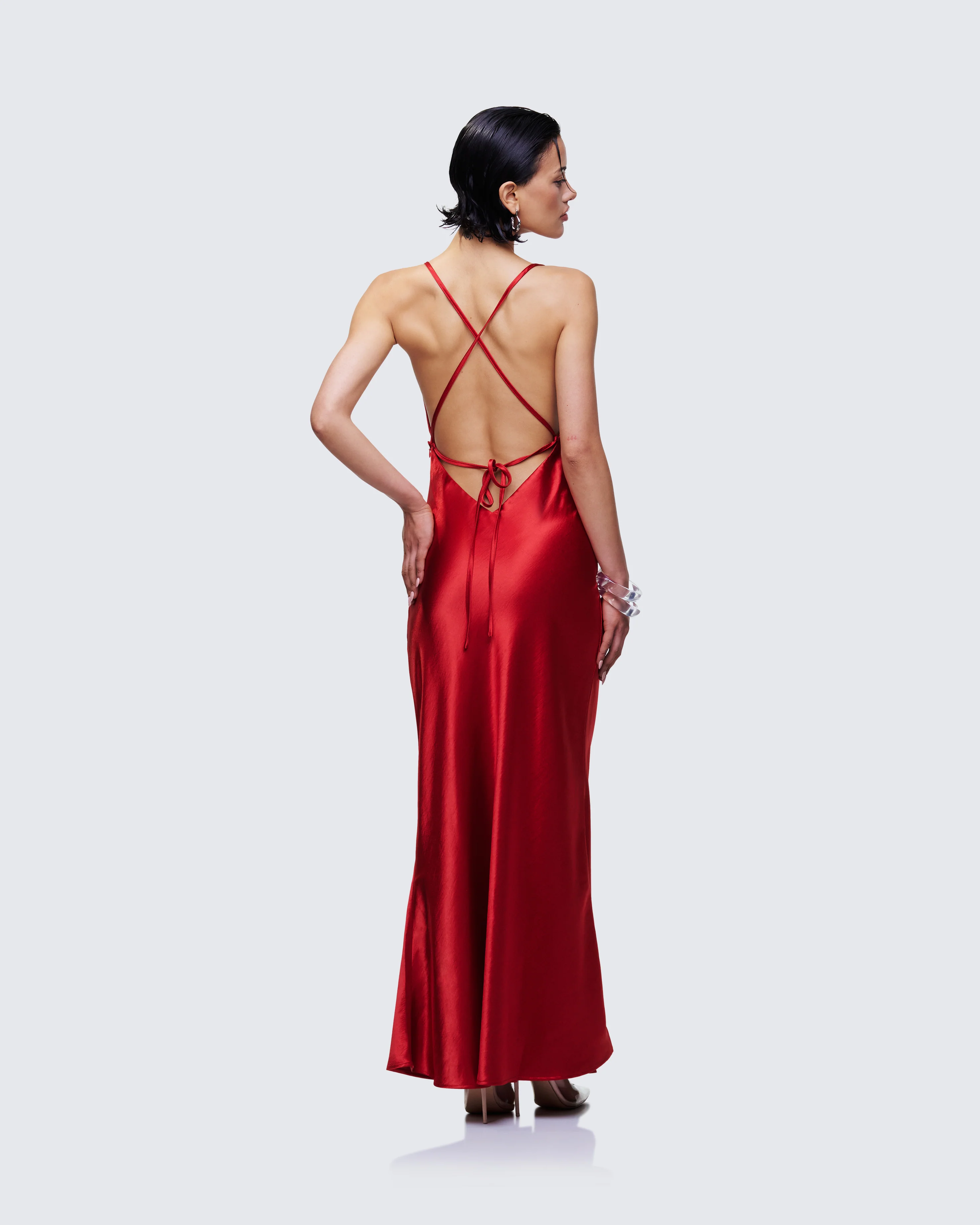 Elspeth Red Satin Bias Slip Maxi Dress - Image 5