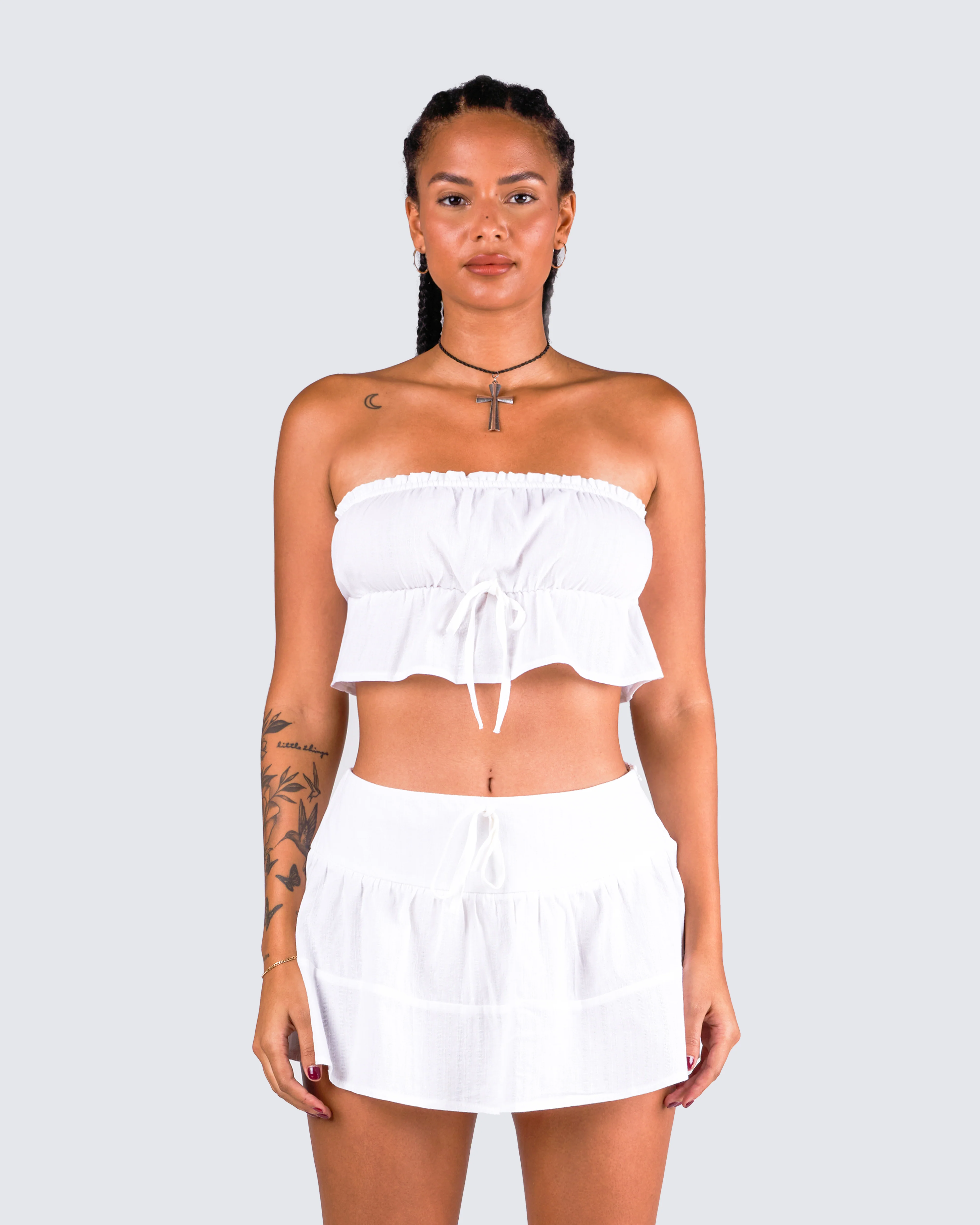 Elva White Cotton Strapless Top - Image 4