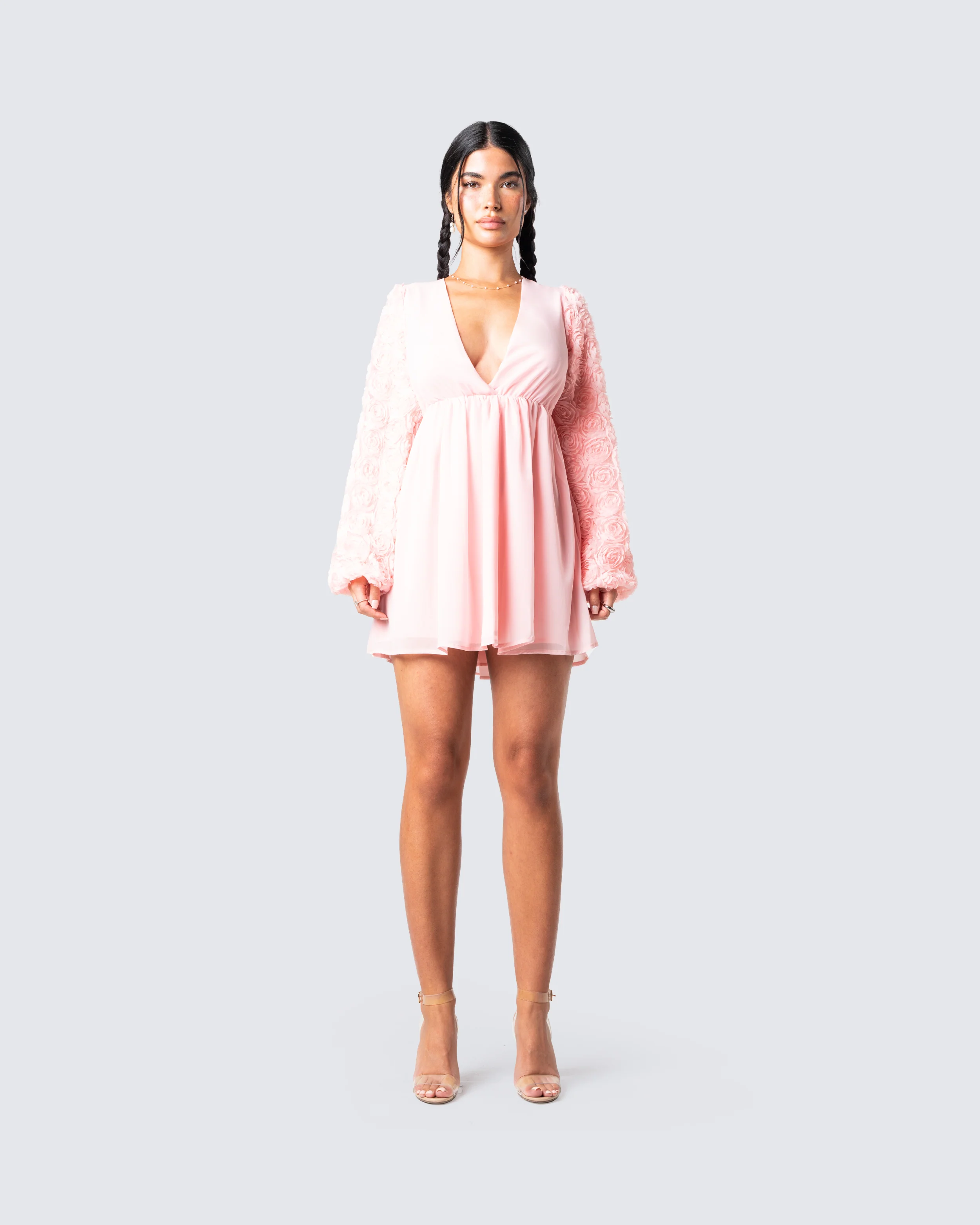Elvia Pink Pleated Flower Dress - Image 4
