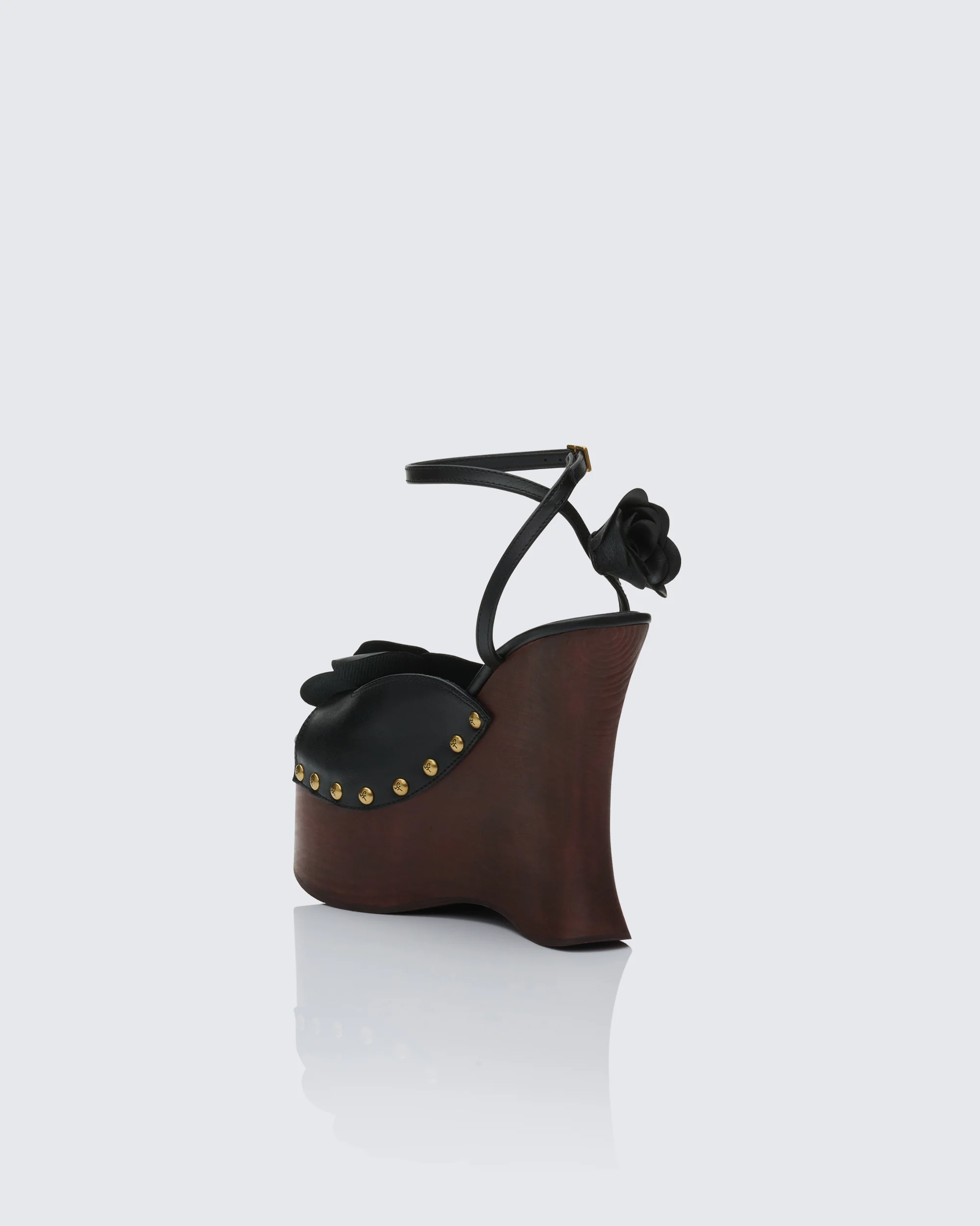 Elyanna Black Corsage Wooden Wedges - Image 3
