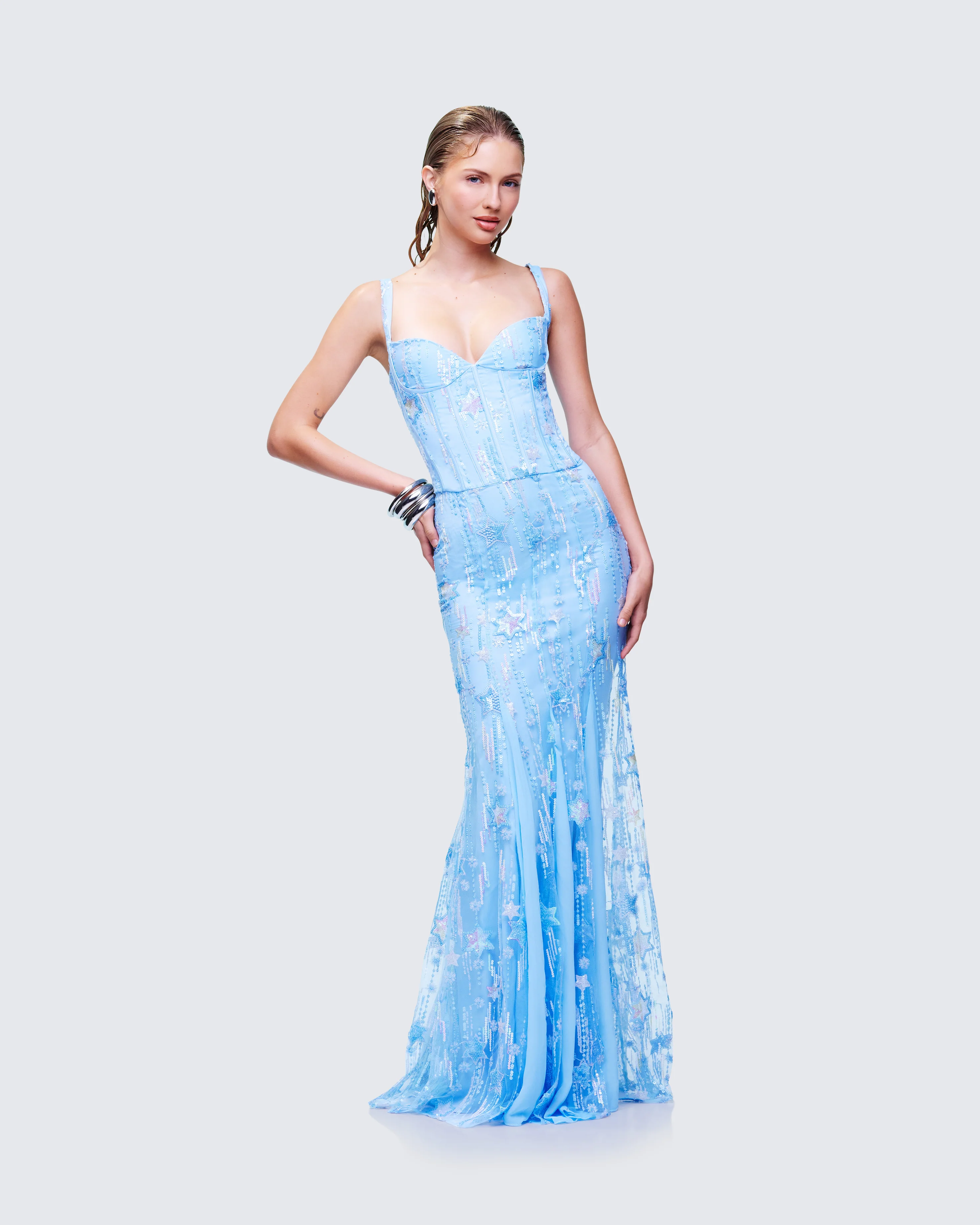 Emani Blue Embellished Maxi Dress - Image 3