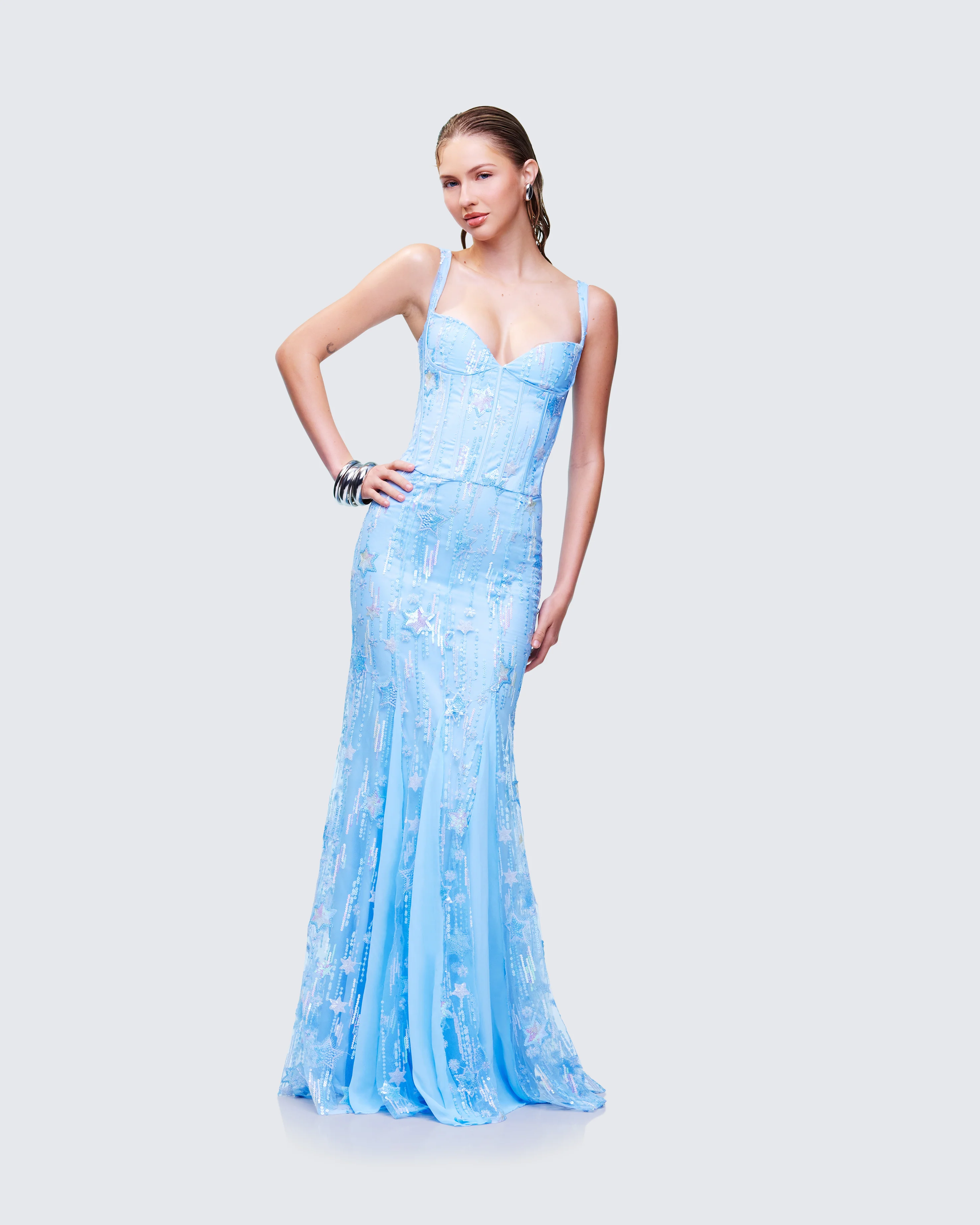 Emani Blue Embellished Maxi Dress - Image 4