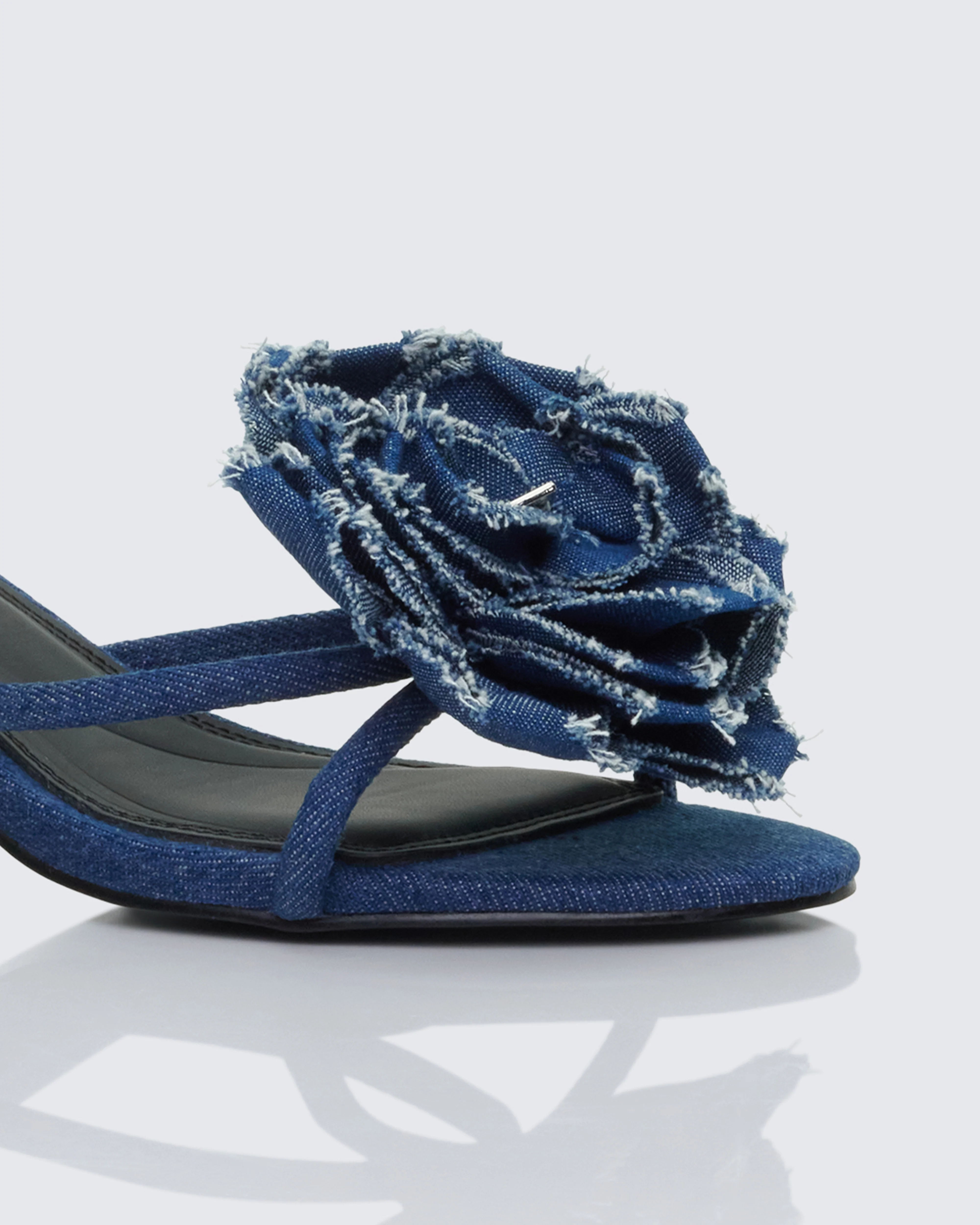 Ember Blue Denim Corsage Kitten Heel - Image 4