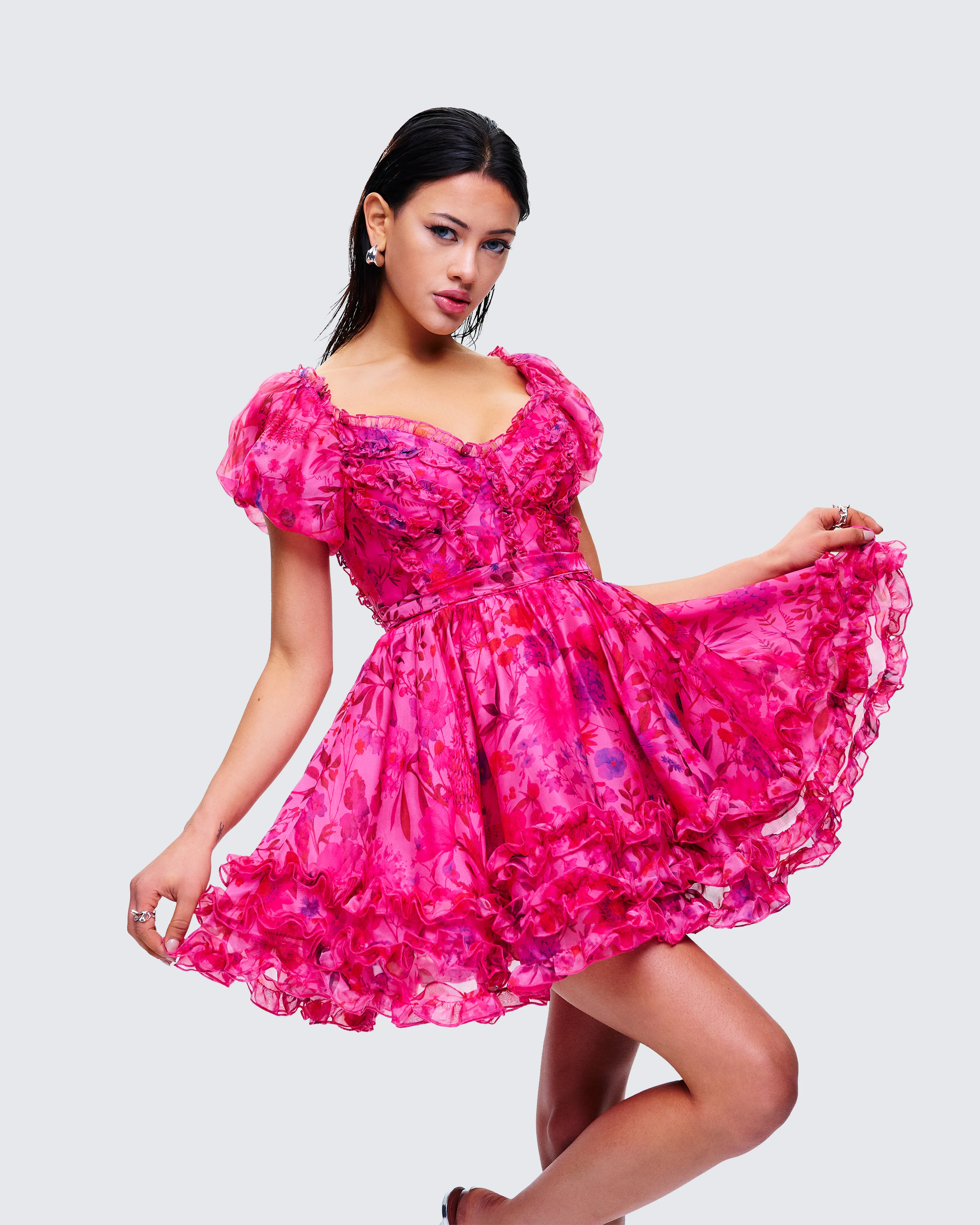 Eni Pink Floral Organza Mini Dress - Image 8