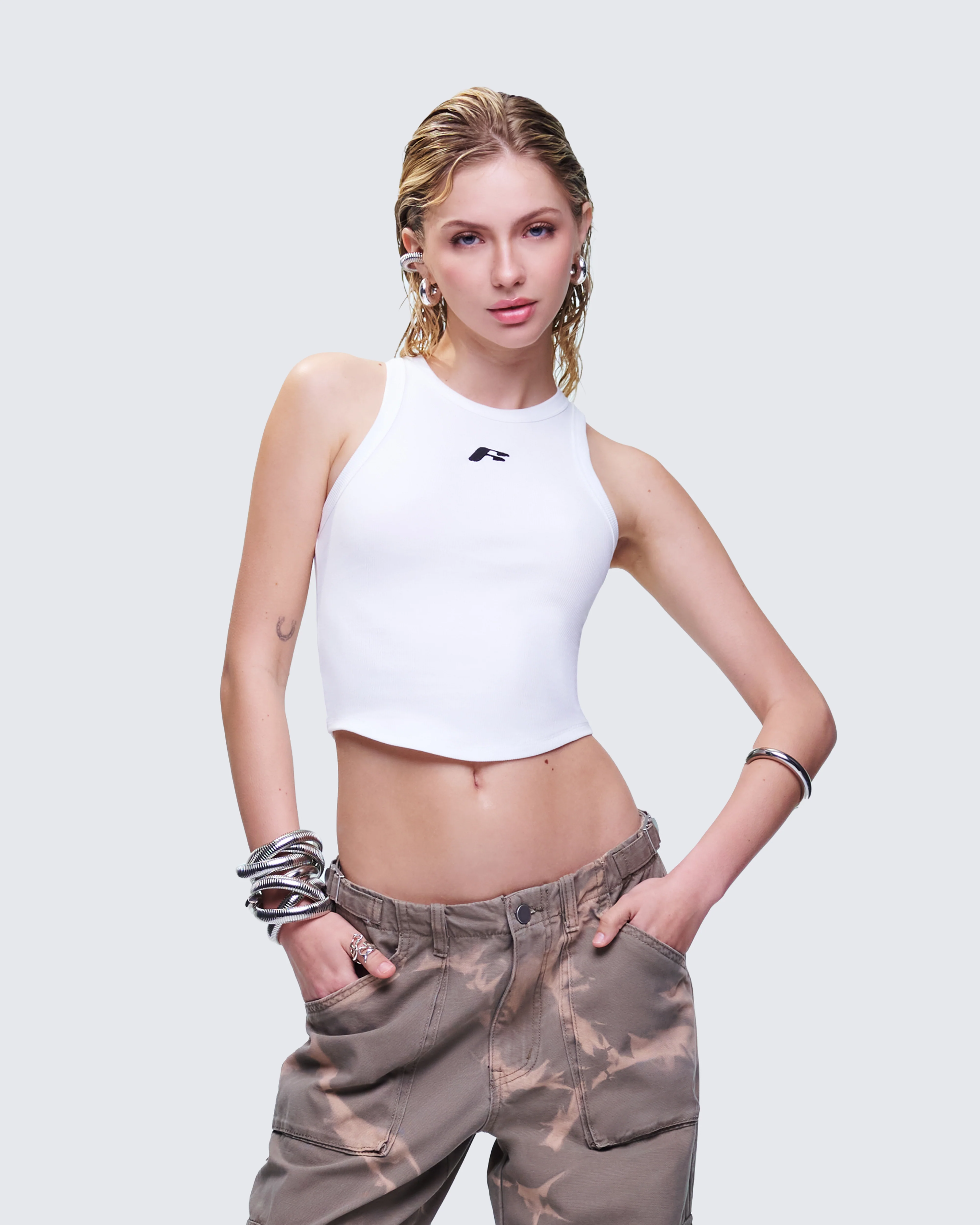 Enid White Scoop Hem Tank Top - Image 3