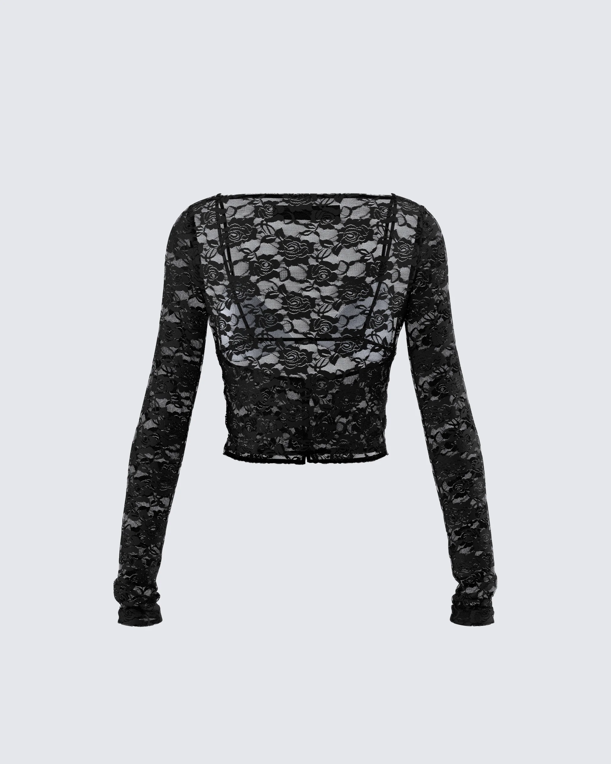 Esmarie Black Lace Sheer Long Sleeve Top - Image 3