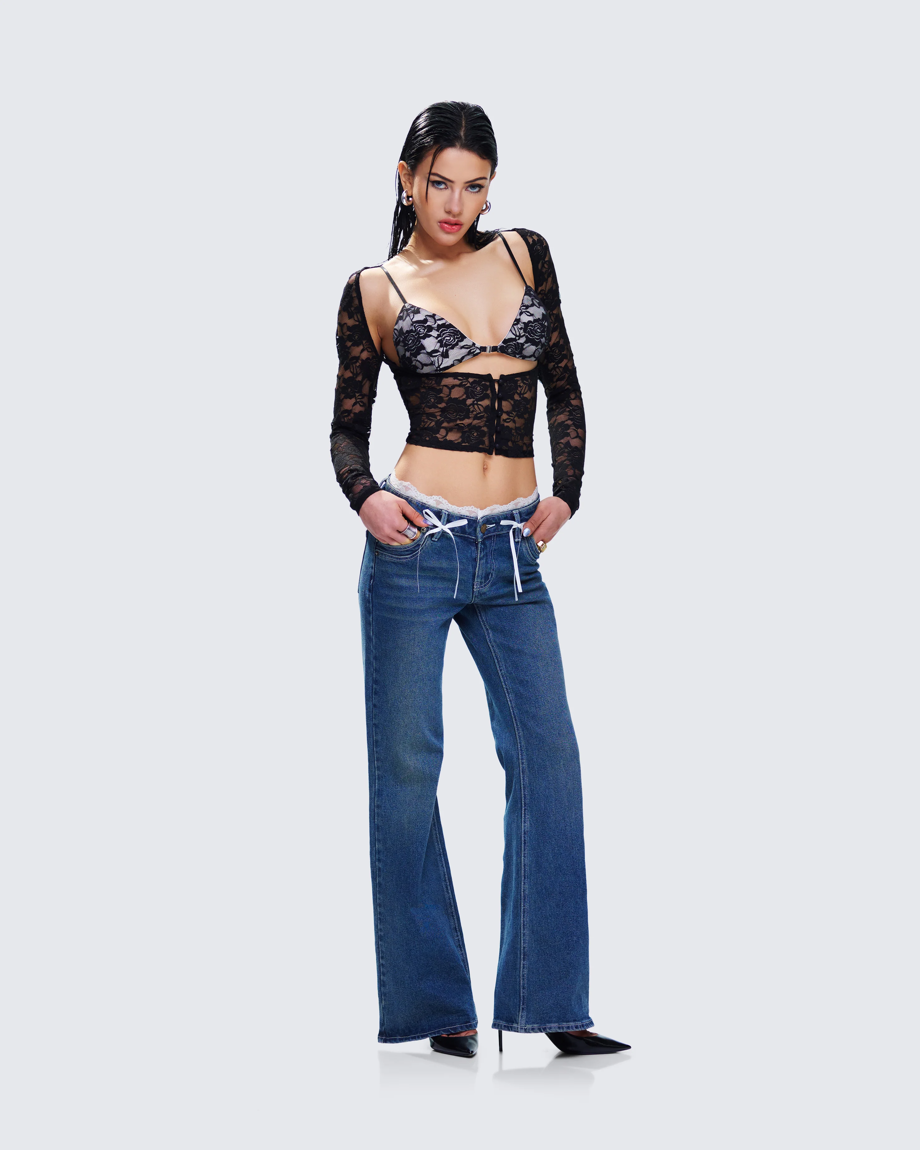 Esmarie Black Lace Sheer Long Sleeve Top - Image 8