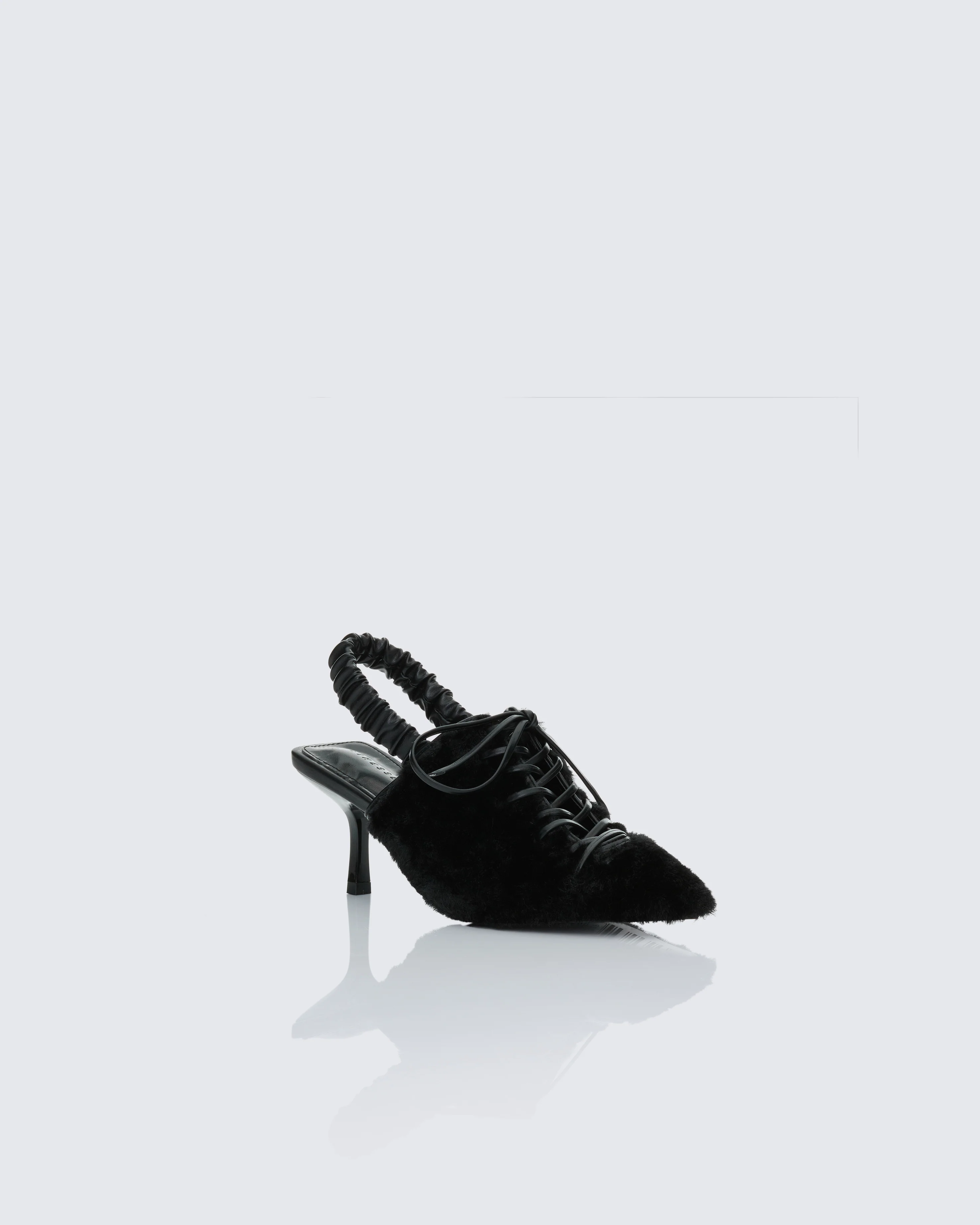 Esme Black Fur Lace Up Corset Mule - Image 2