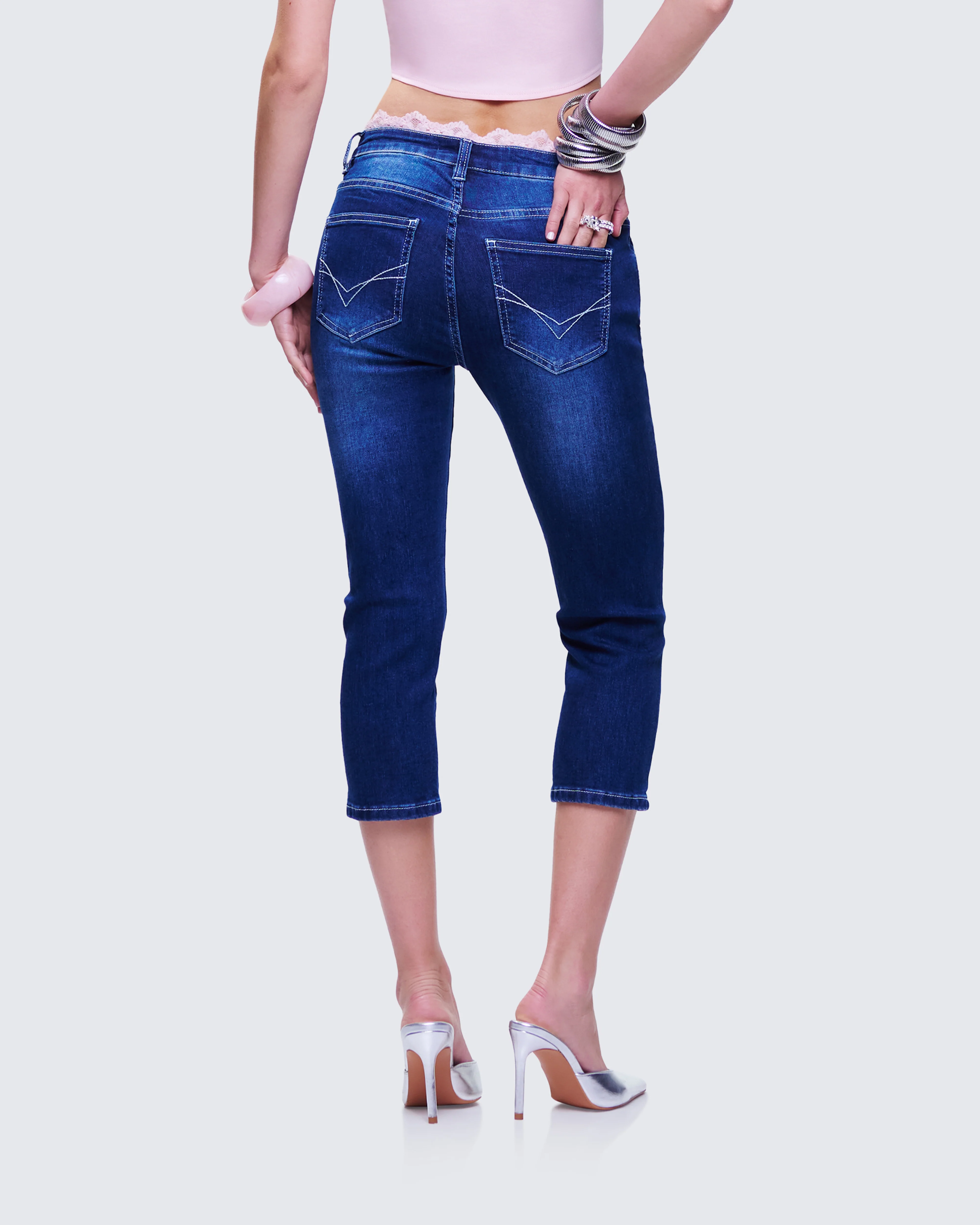 Estefania Blue Denim Lace and Bow Capri Pant - Image 4
