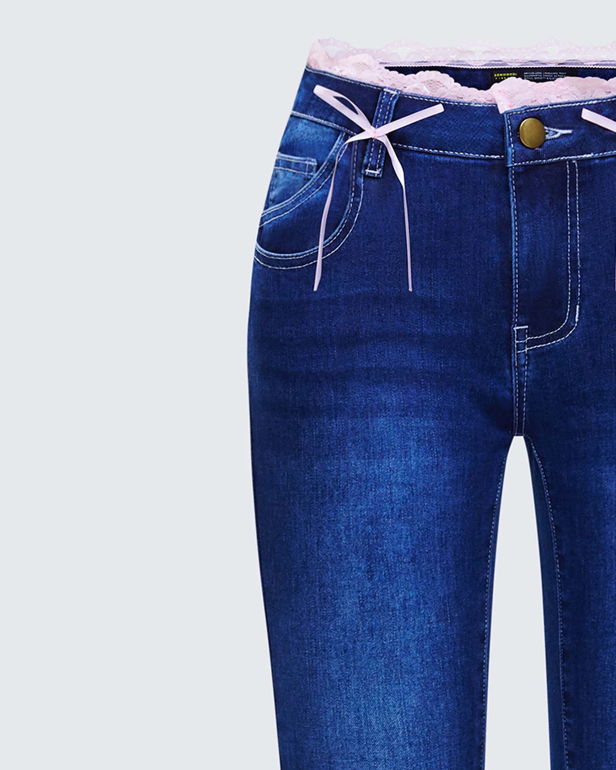 Estefania Blue Denim Lace and Bow Capri Pant - Image 6
