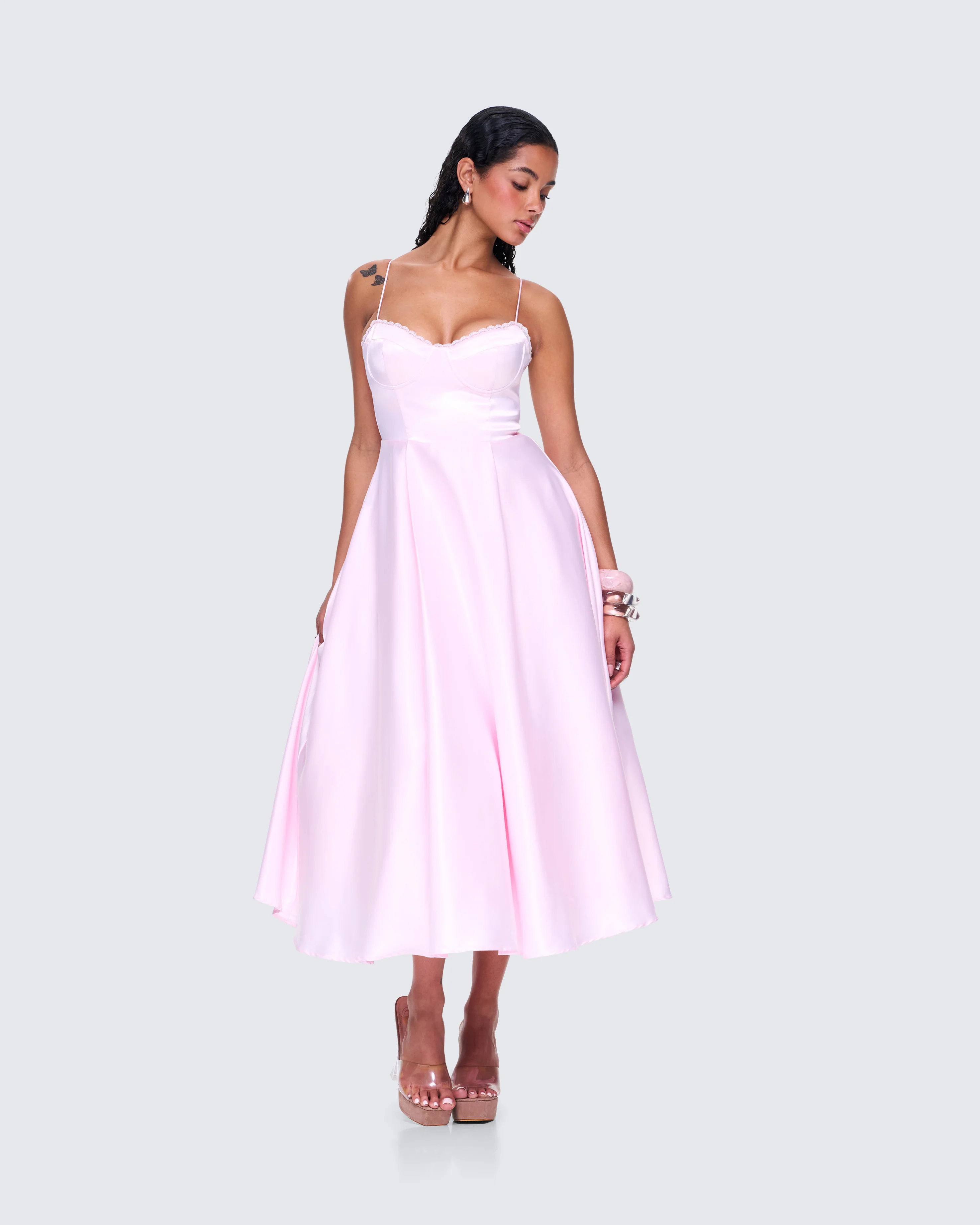 Eulla Pink Satin Midi Dress - Image 6