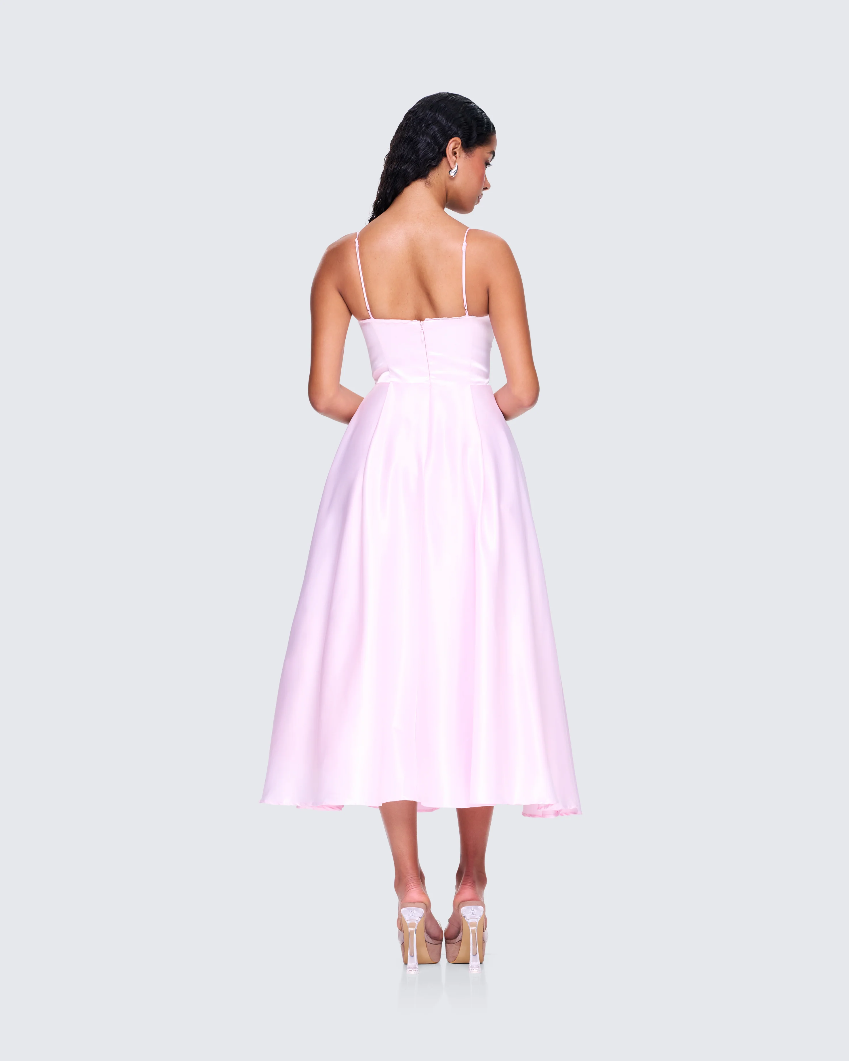 Eulla Pink Satin Midi Dress - Image 7