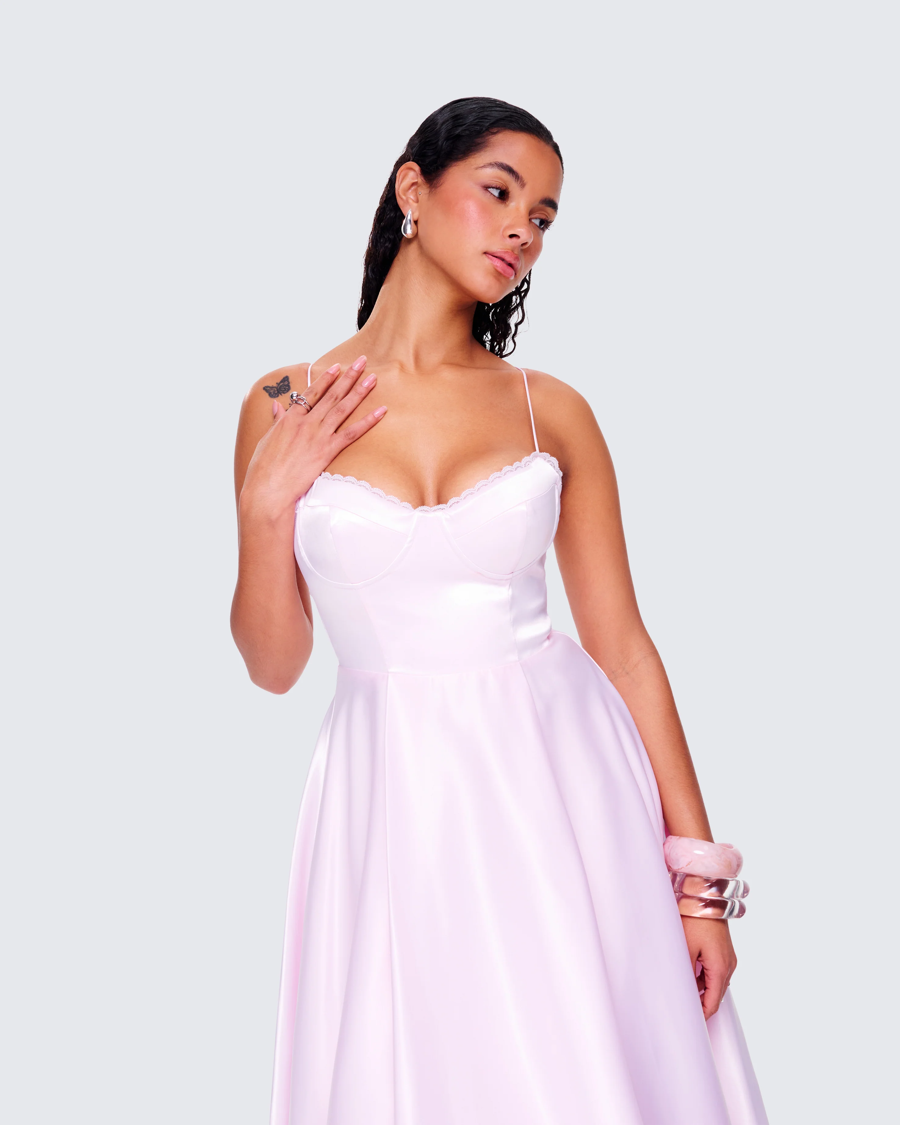 Eulla Pink Satin Midi Dress - Image 8