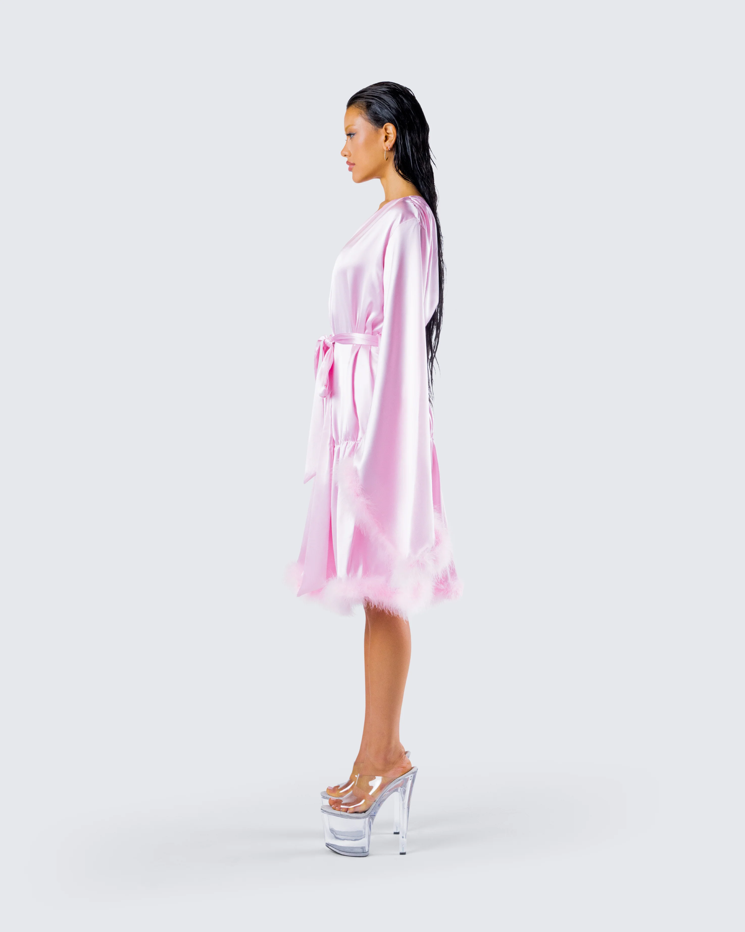 Evalie Pink Feather Trim Robe - Image 6