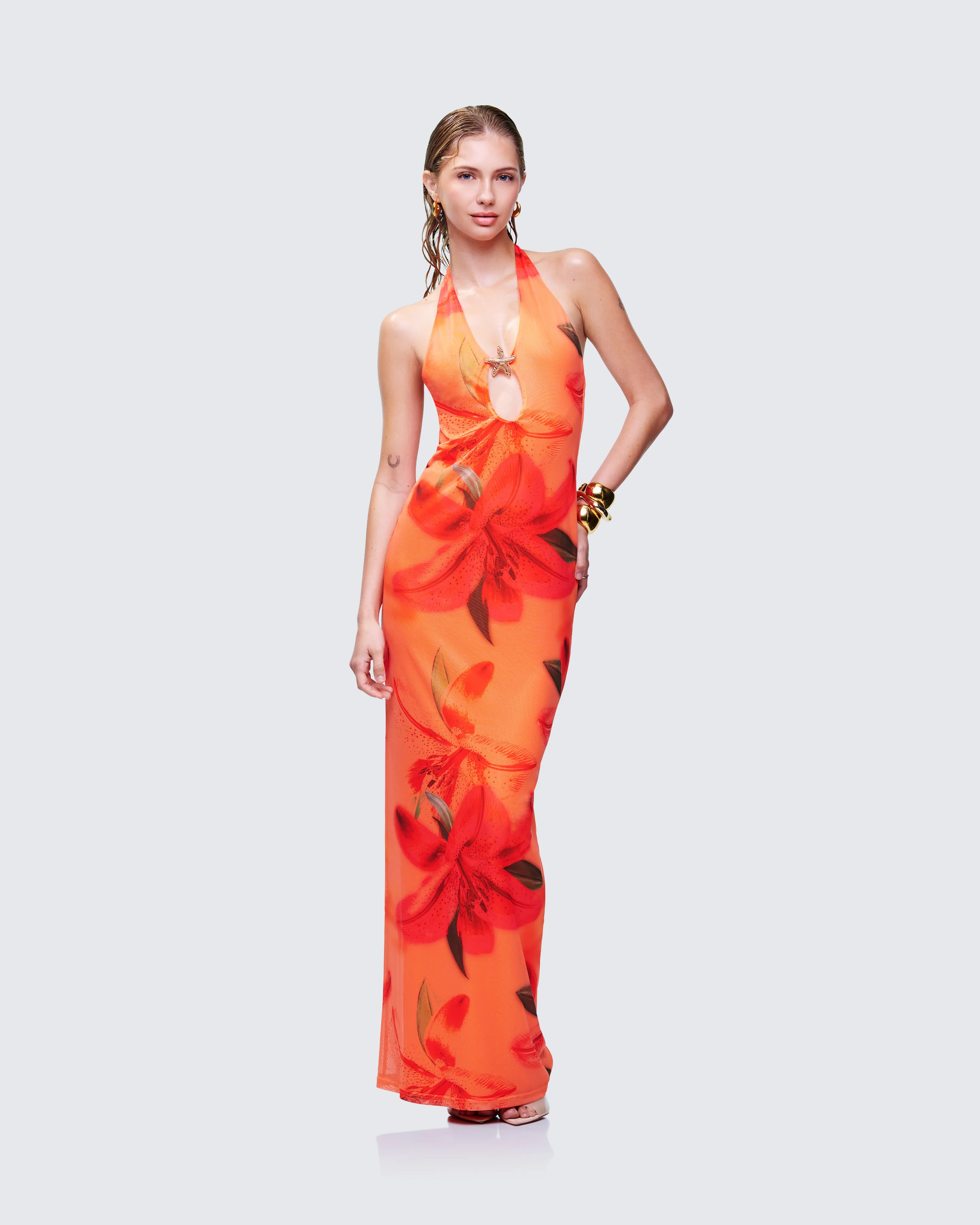 Evana Multi Printed Mesh Maxi Dress - Image 3