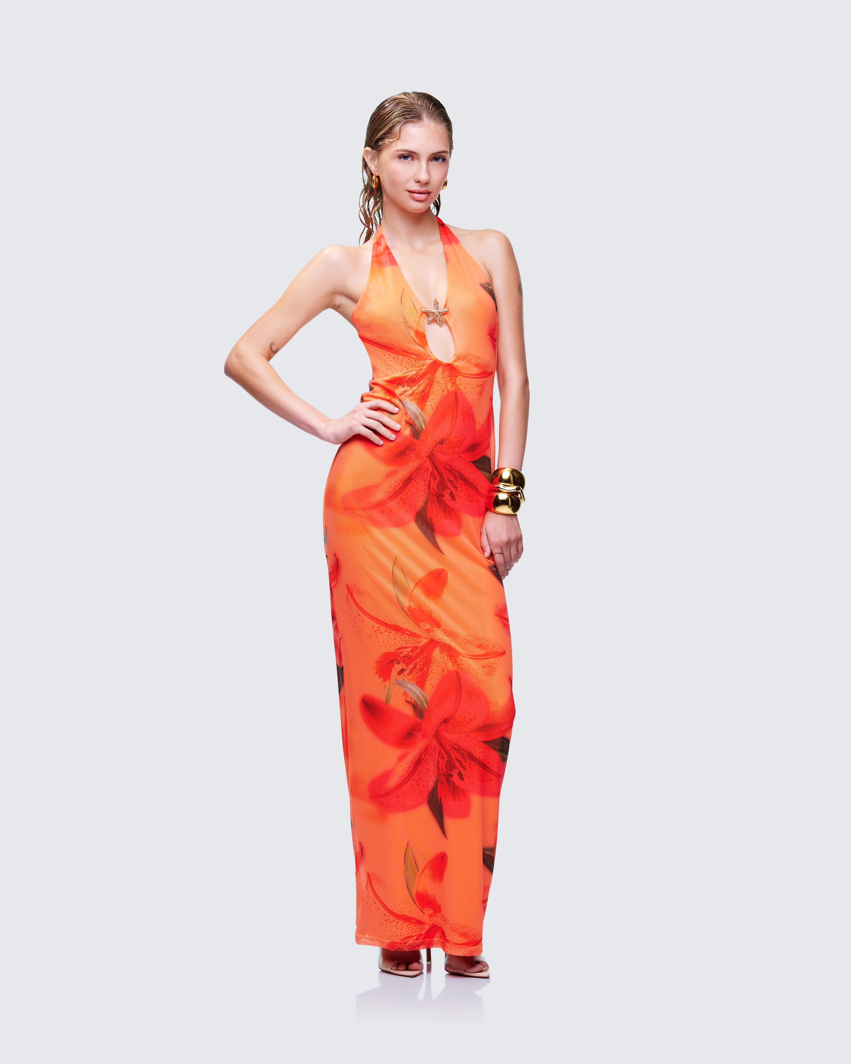 Evana Multi Printed Mesh Maxi Dress - Image 4