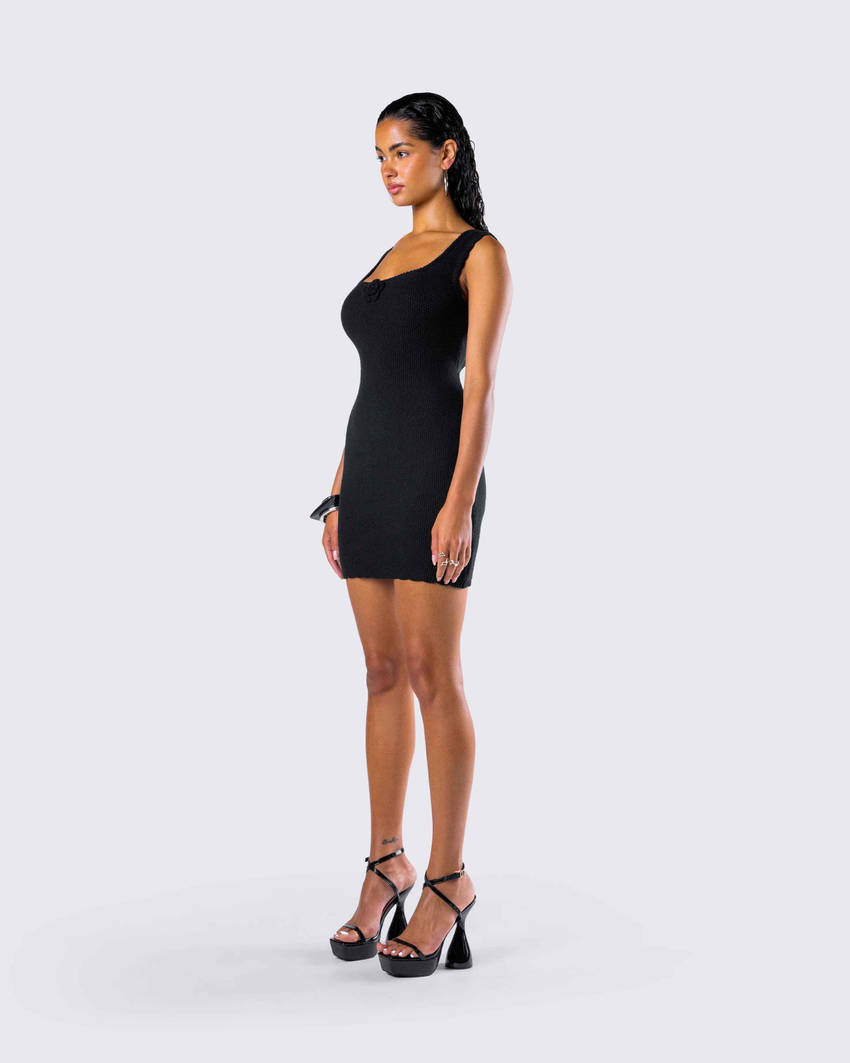 Evianna Black Rosette Mini Dress - Image 5