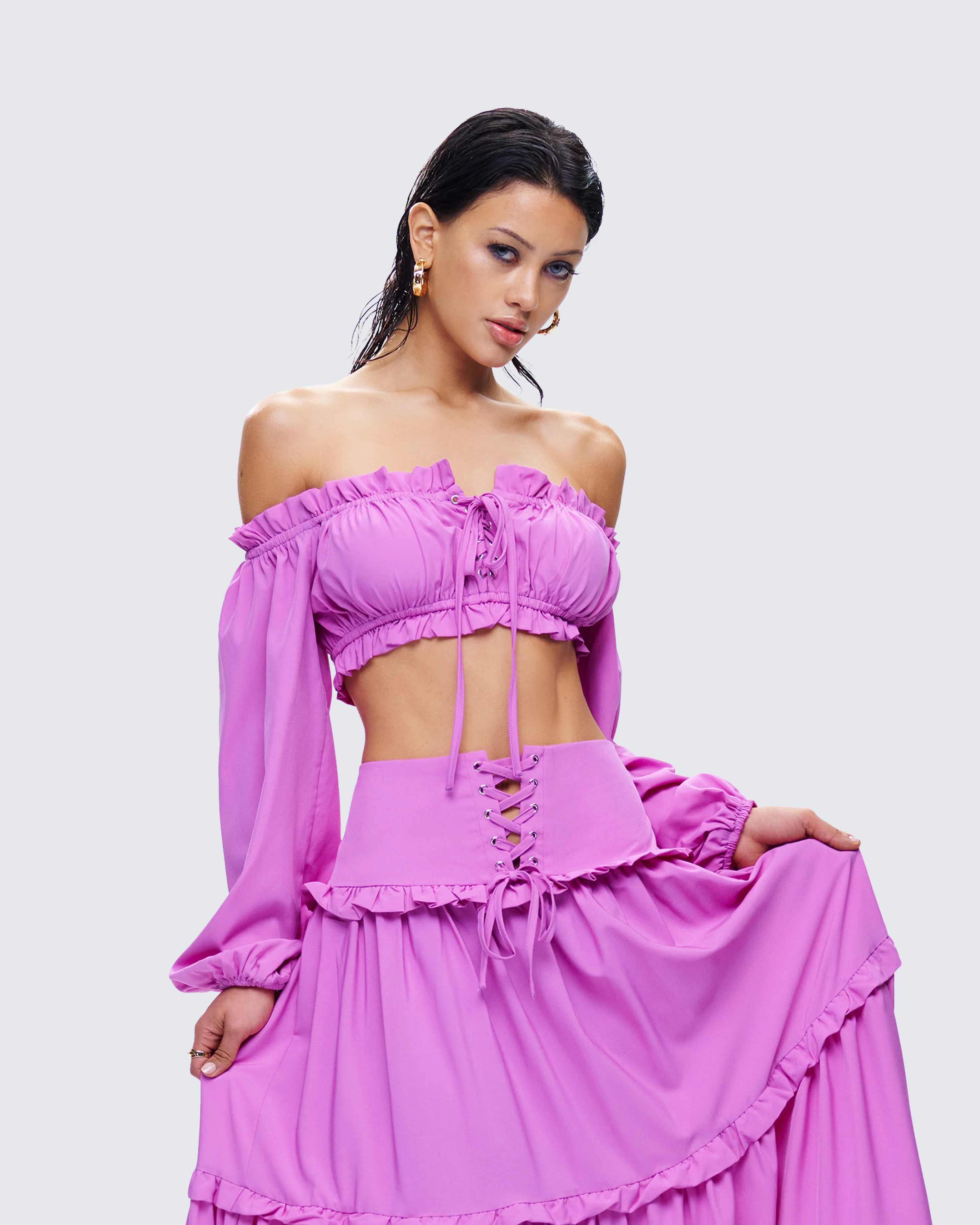 Fabiana Lilac Off Shoulder Crop Top - Image 5