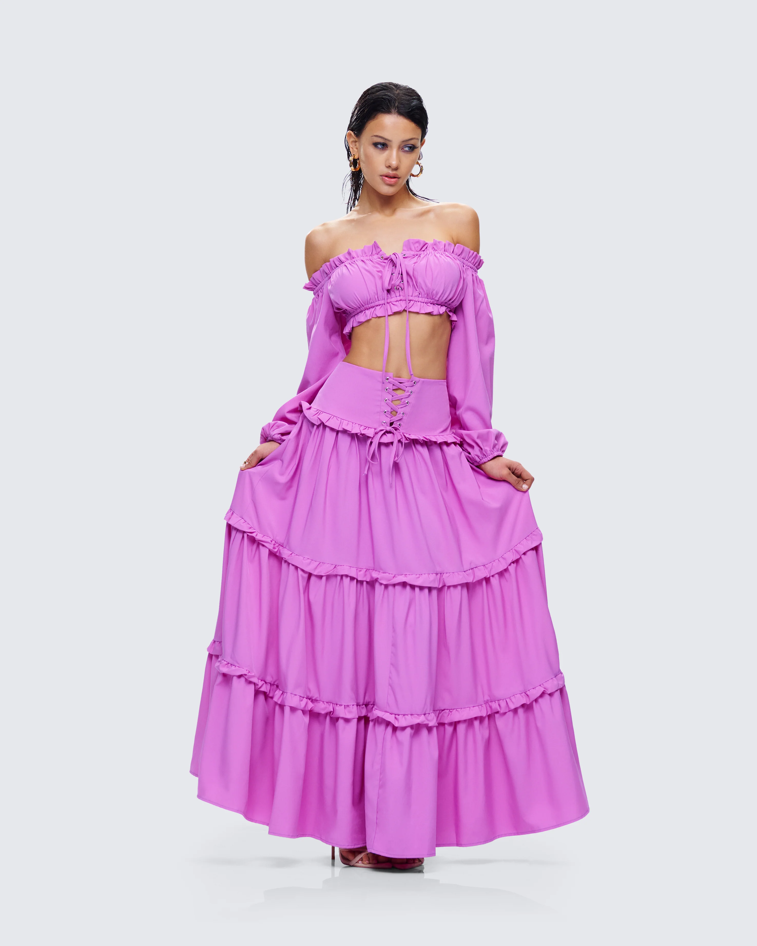 Fabiana Lilac Tiered Maxi Skirt - Image 8