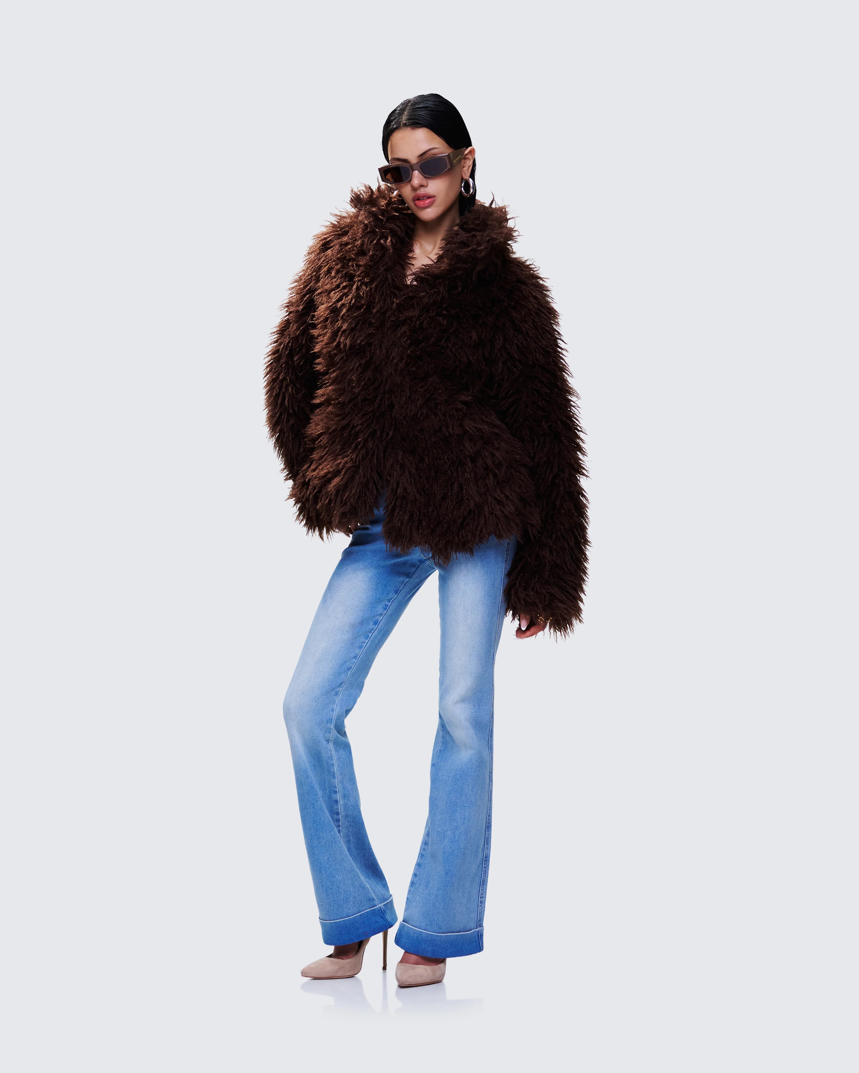 Fae Brown Boxy Faux Fur Coat - Image 5